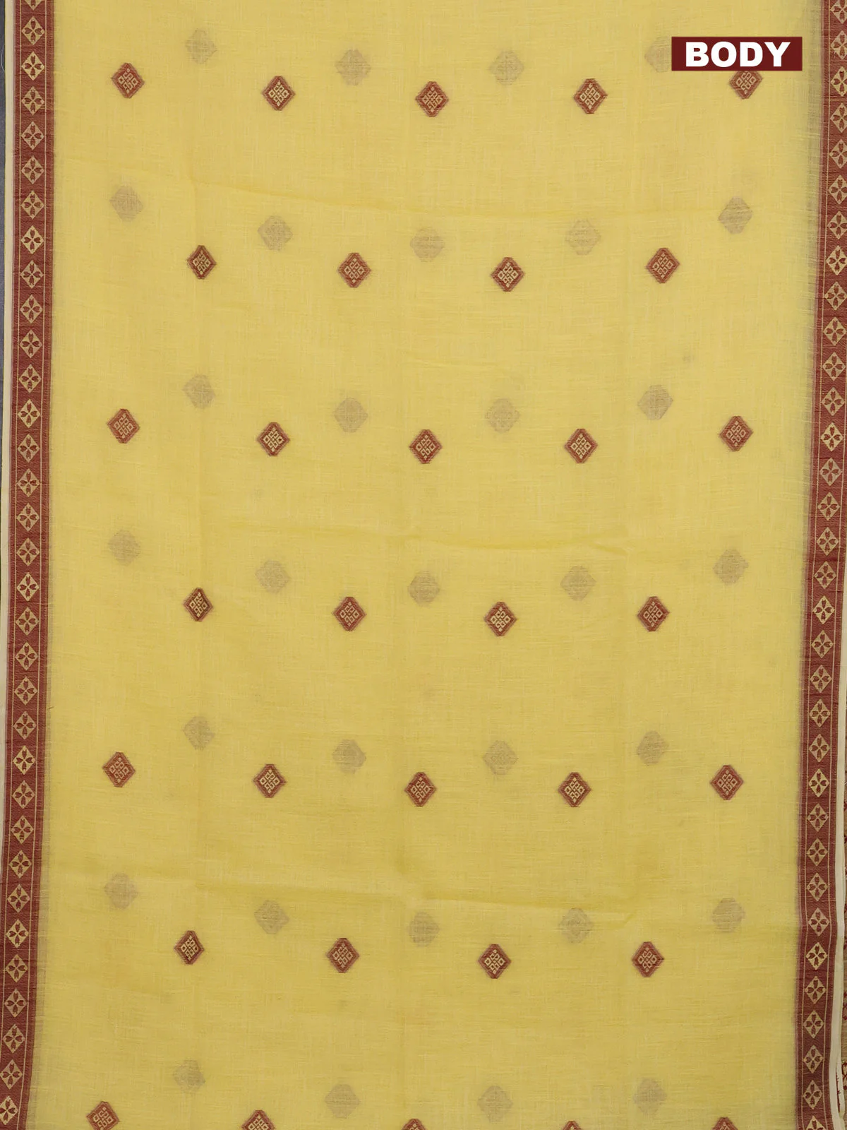 Munga linen saree yellow with allover thread & zari weaves and thread woven border - Image 2