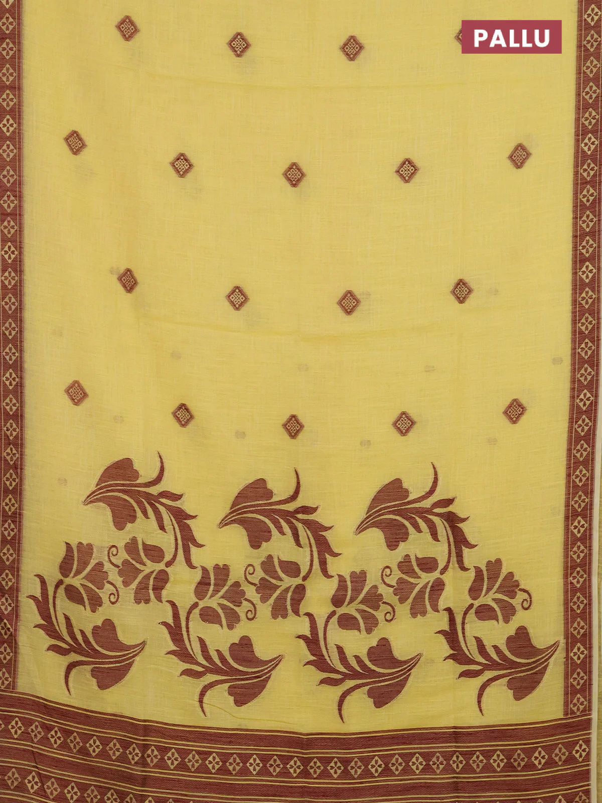 Munga linen saree yellow with allover thread & zari weaves and thread woven border - Image 3