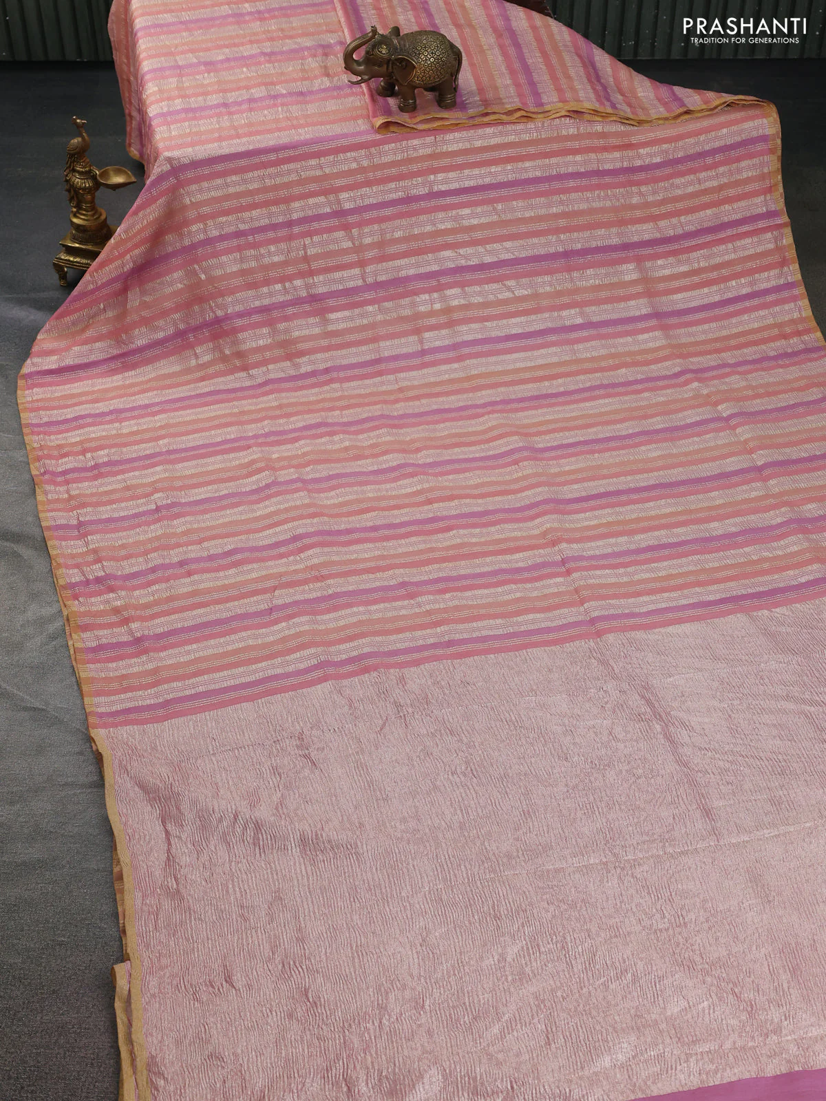 Munga silk saree multi colour and green shade with allover rangart weaves in borderless style - Image 2