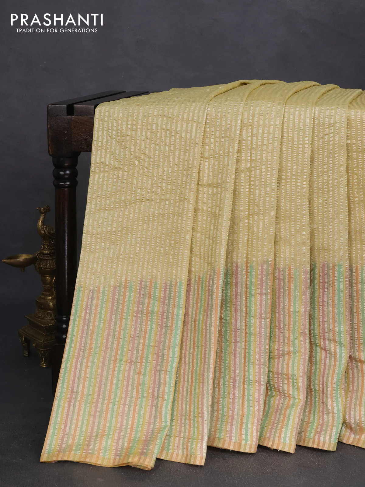 Munga silk saree pastel pink and pastel peach with allover rangart weaves in borderless style