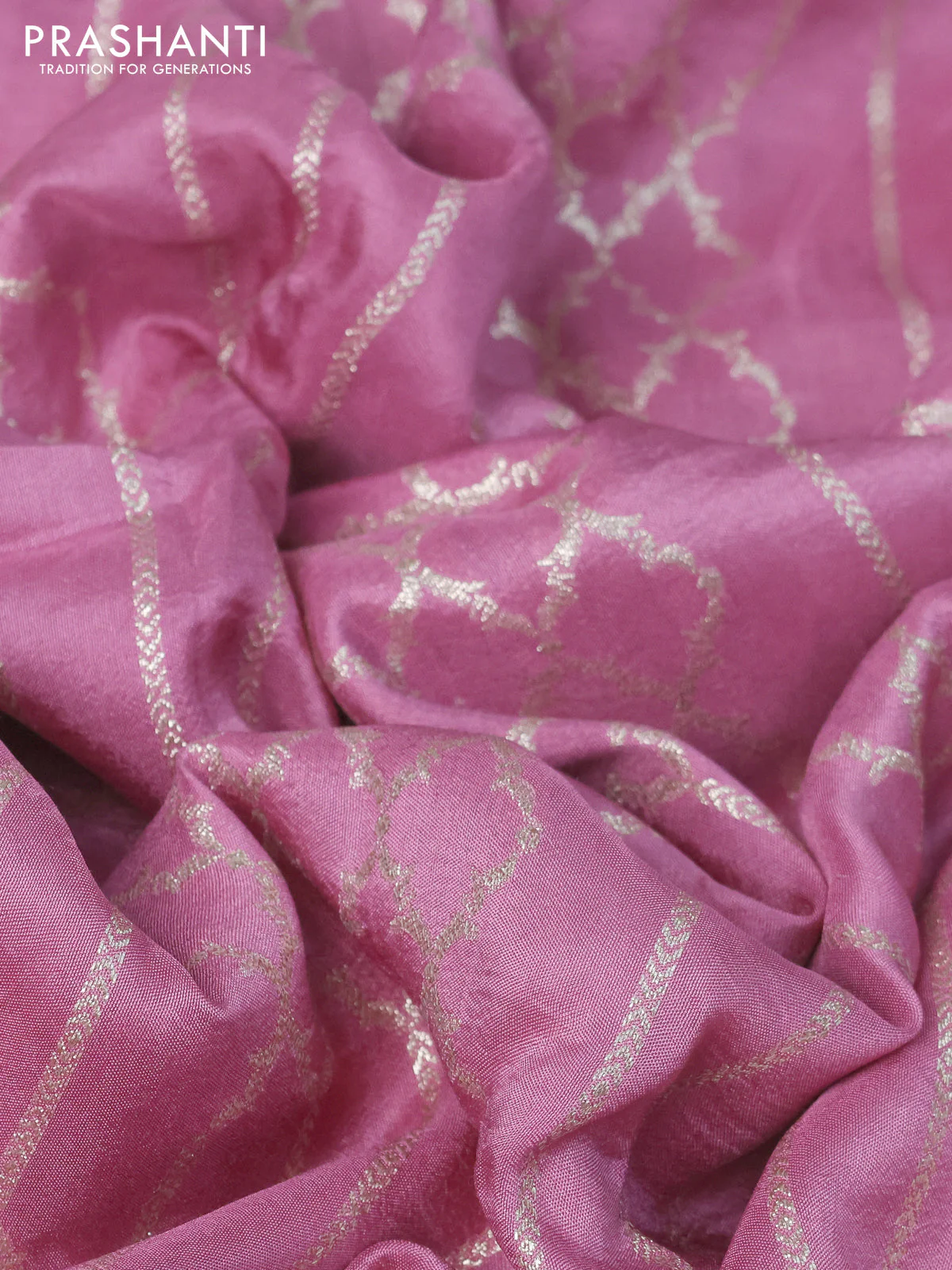 Munga tussar saree mauve pink with allover zari weaves and lace work blue - Image 3