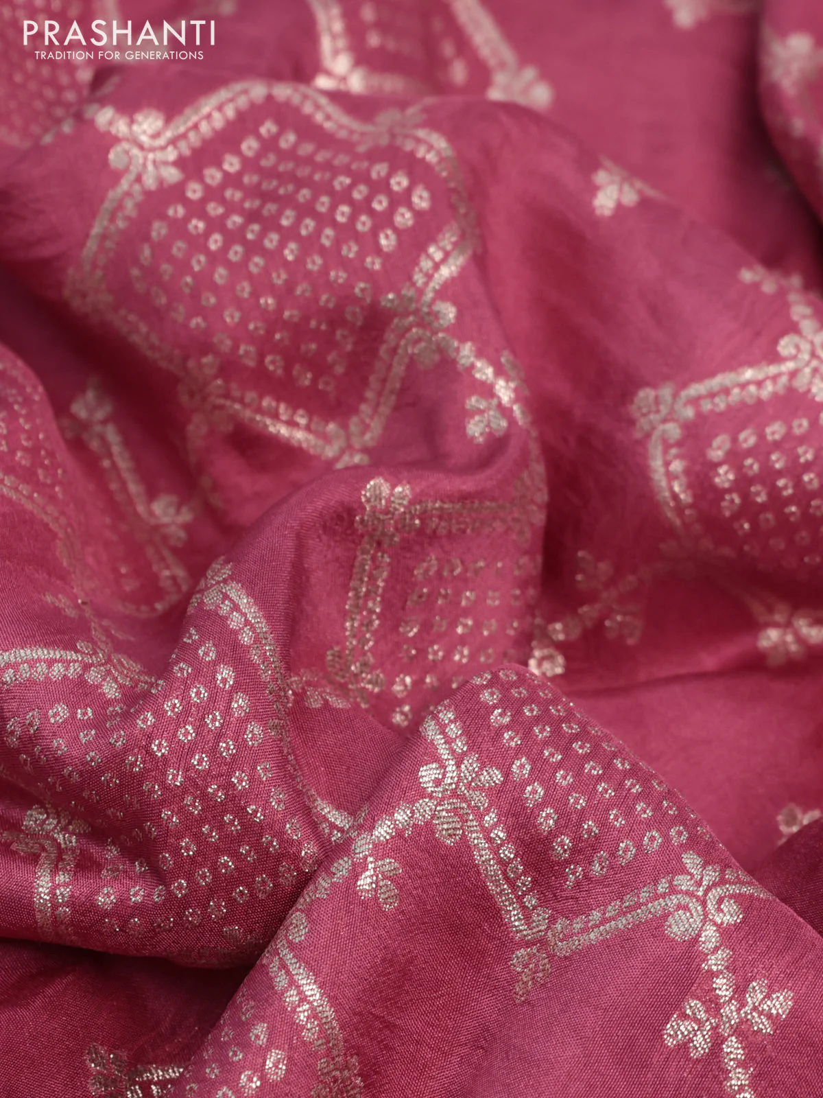 Munga tussar saree pink shade with allover zari weaves and lace work border - Image 3