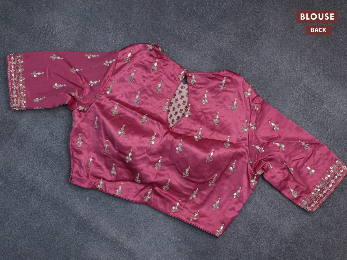 Munga tussar saree pink shade with allover zari weaves and lace work border - Image 5