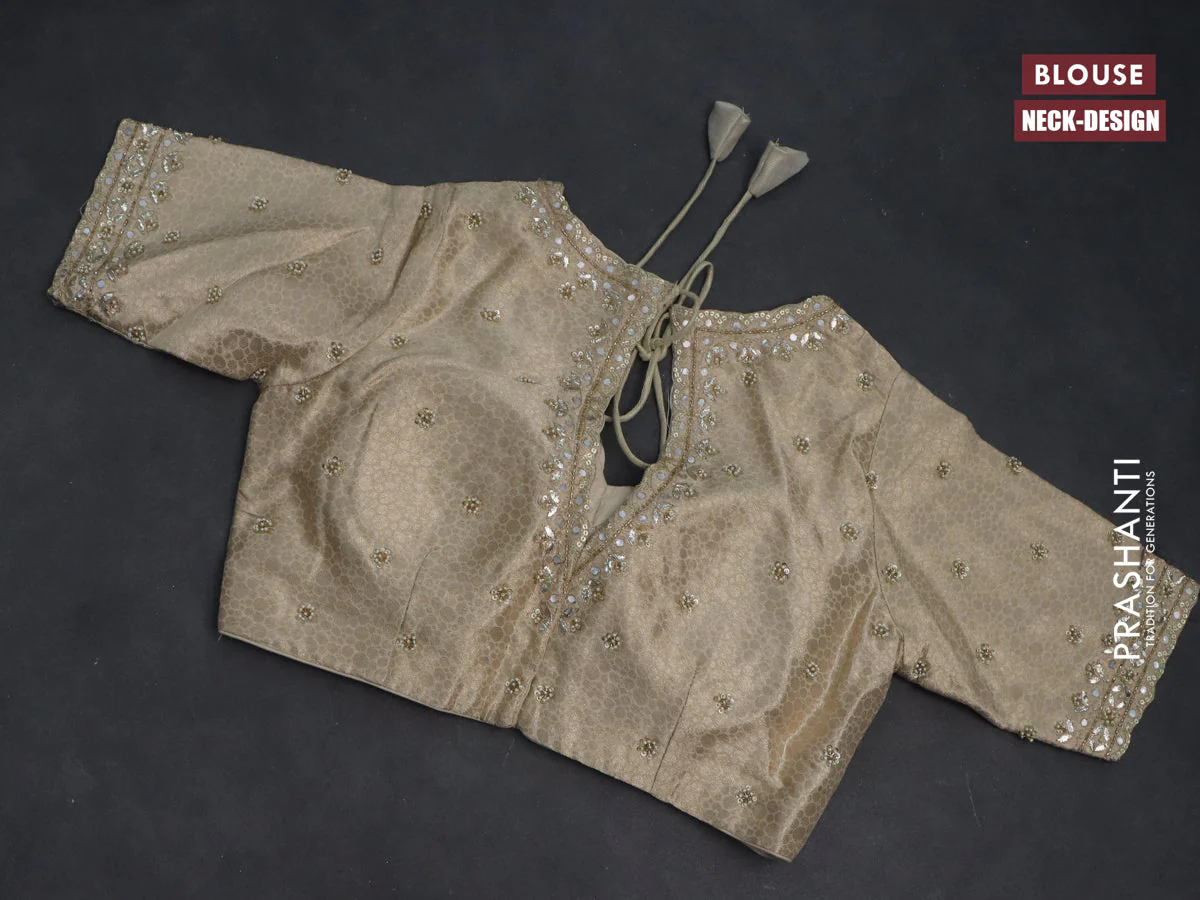 Munga tussar silk saree cream with zari woven buttas and lace work border - Image 4