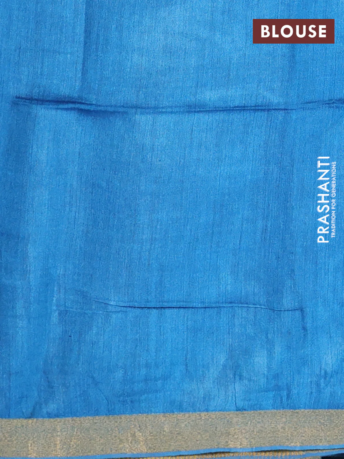Munga tussar silk saree cs blue with allover zari woven buttas and zari woven border - Image 3
