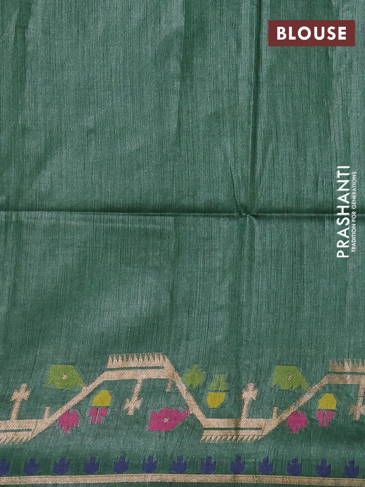Munga tussar silk saree green with thread woven buttas and woven border - Image 3