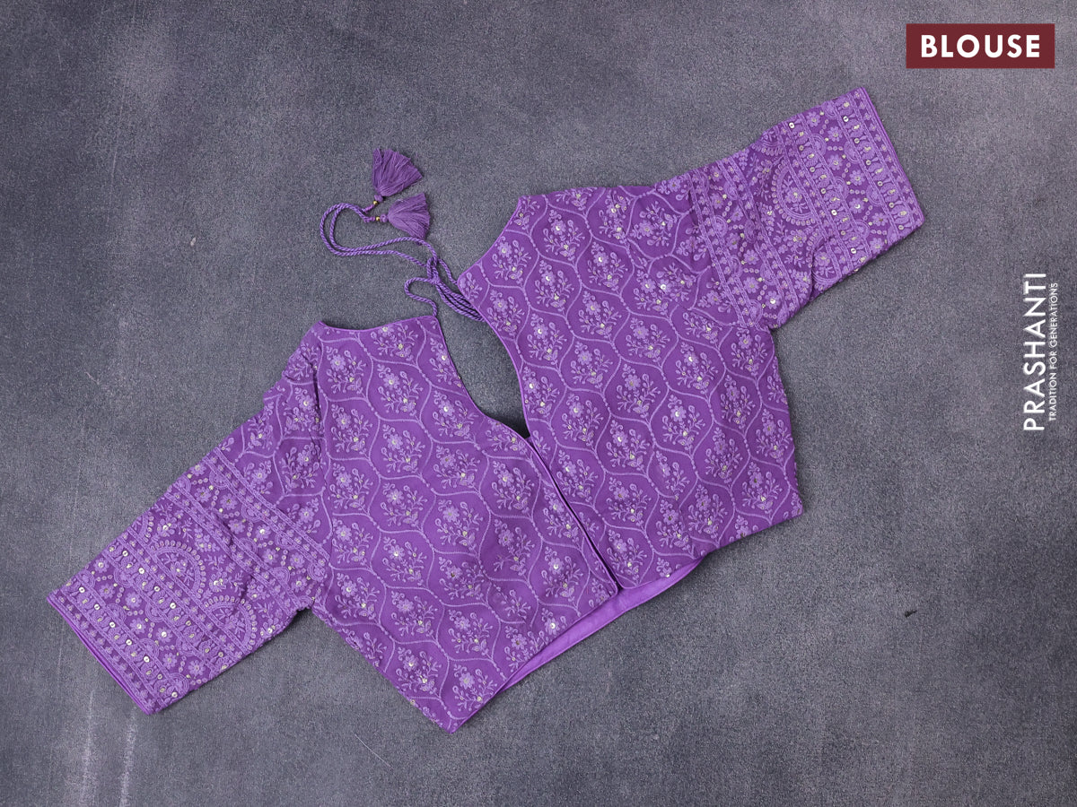 Munga tussar silk saree lavender shade with allover banarasi zari weaves and gottapatti lace work border and readymade chikankari work blouse - Image 10