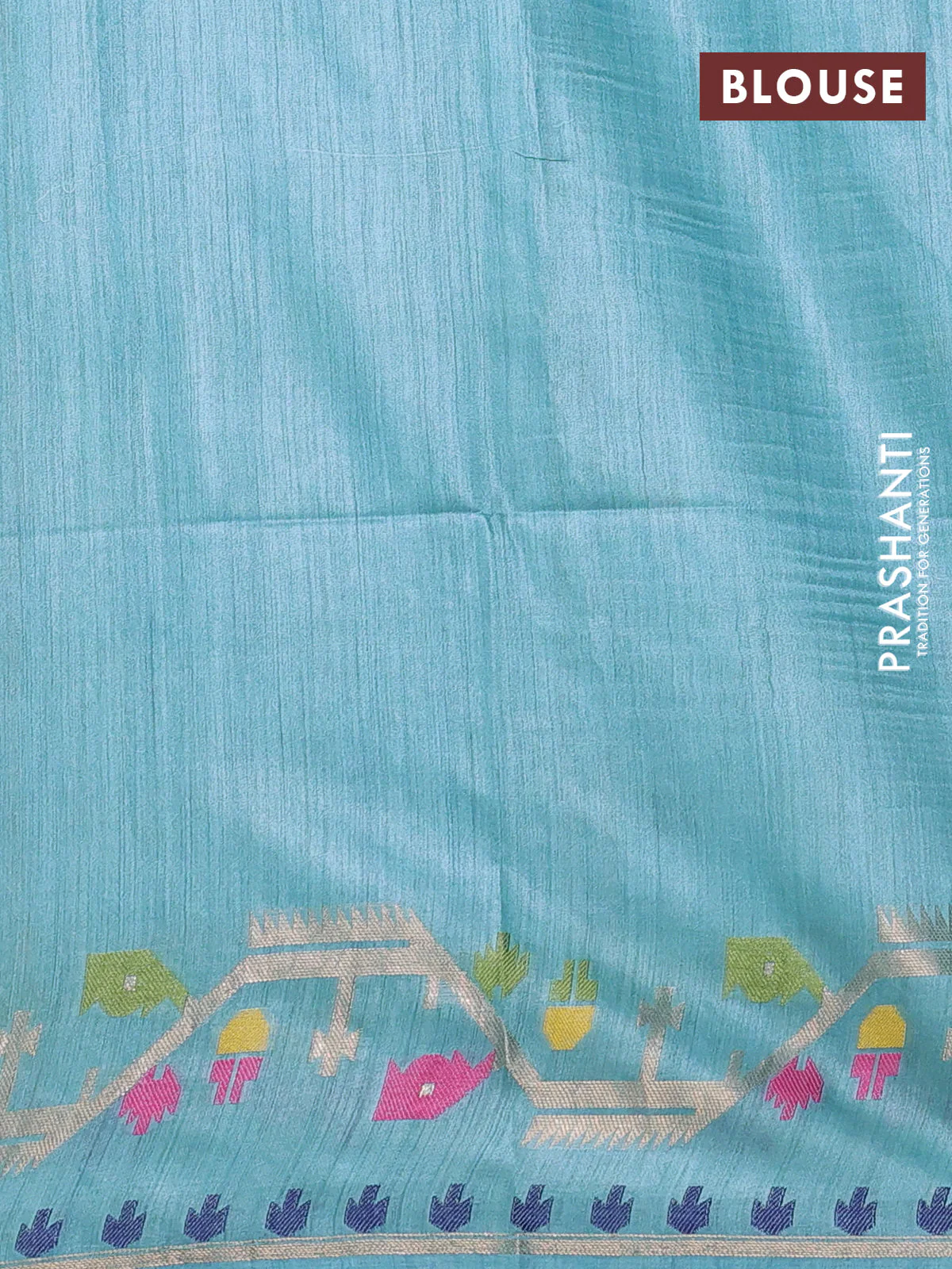 Munga tussar silk saree pastel blue with thread woven buttas and woven border - Image 3
