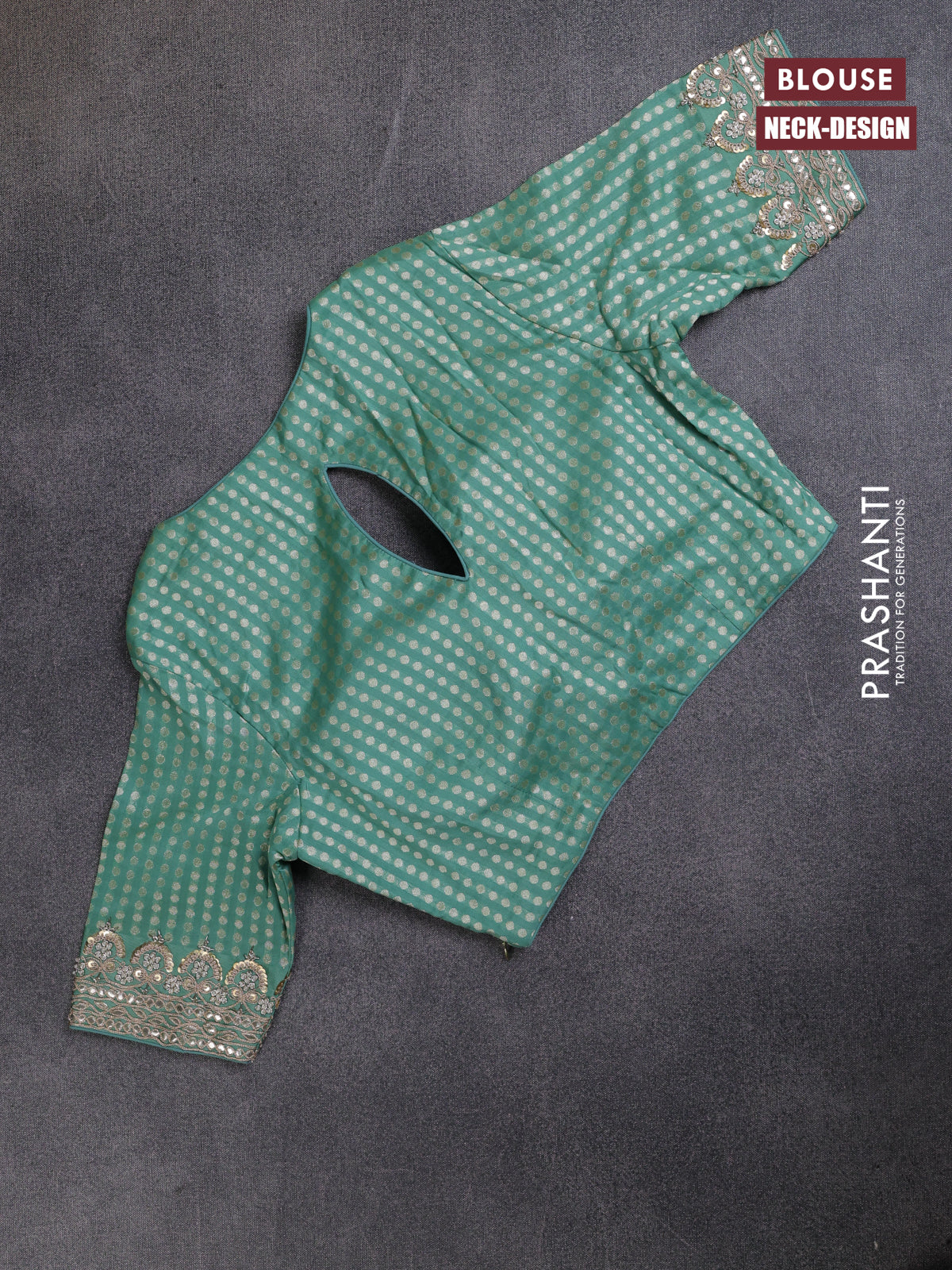 Munga tussar silk saree pastel green with silver & gold floral buttas and gotapatti work pallu - Image 4