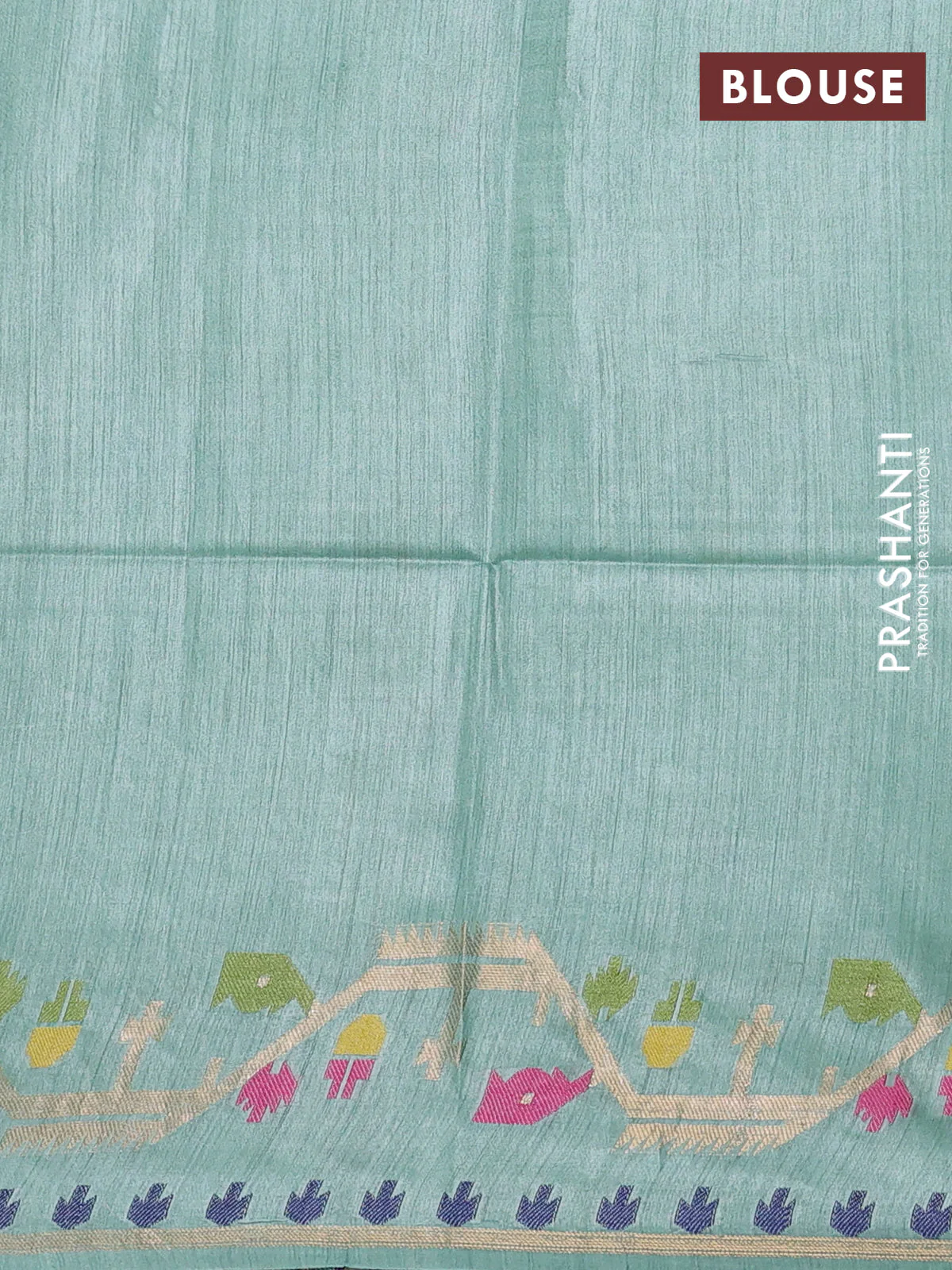 Munga tussar silk saree pastel green with thread woven buttas and woven border - Image 3