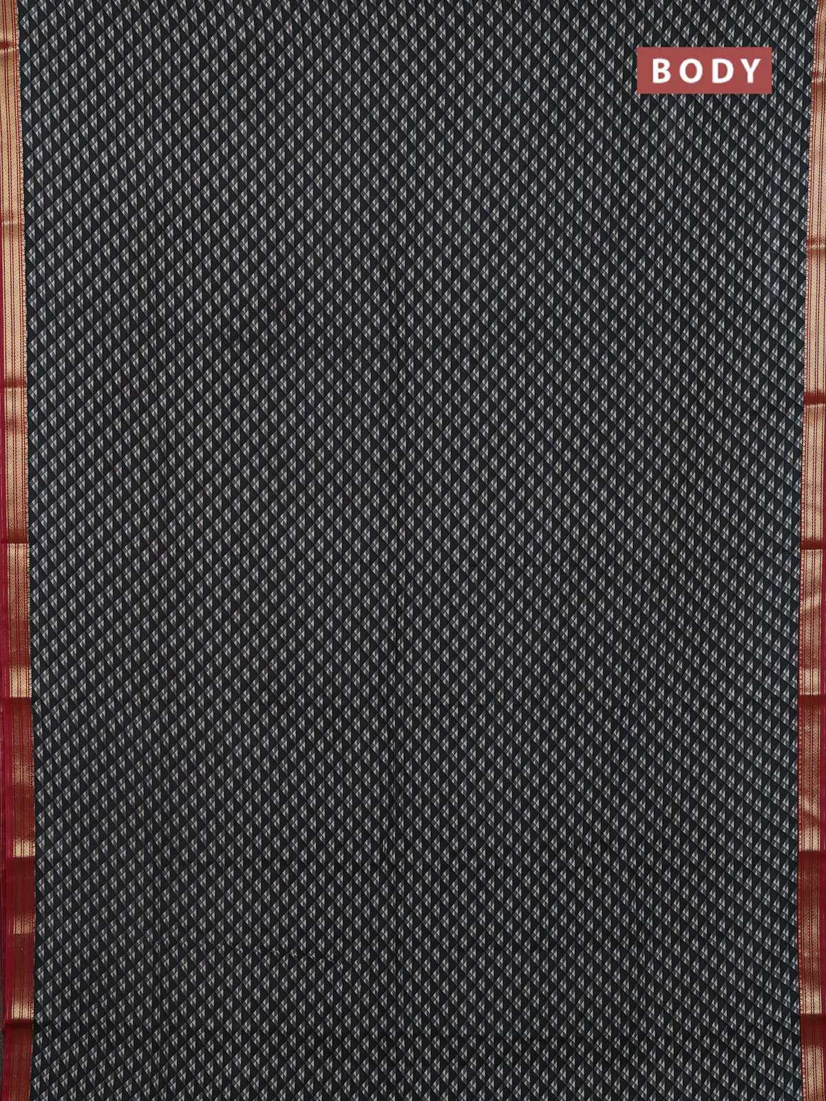 Muslin silk saree black and maroon with allover geometric prints and zari woven border - Image 2