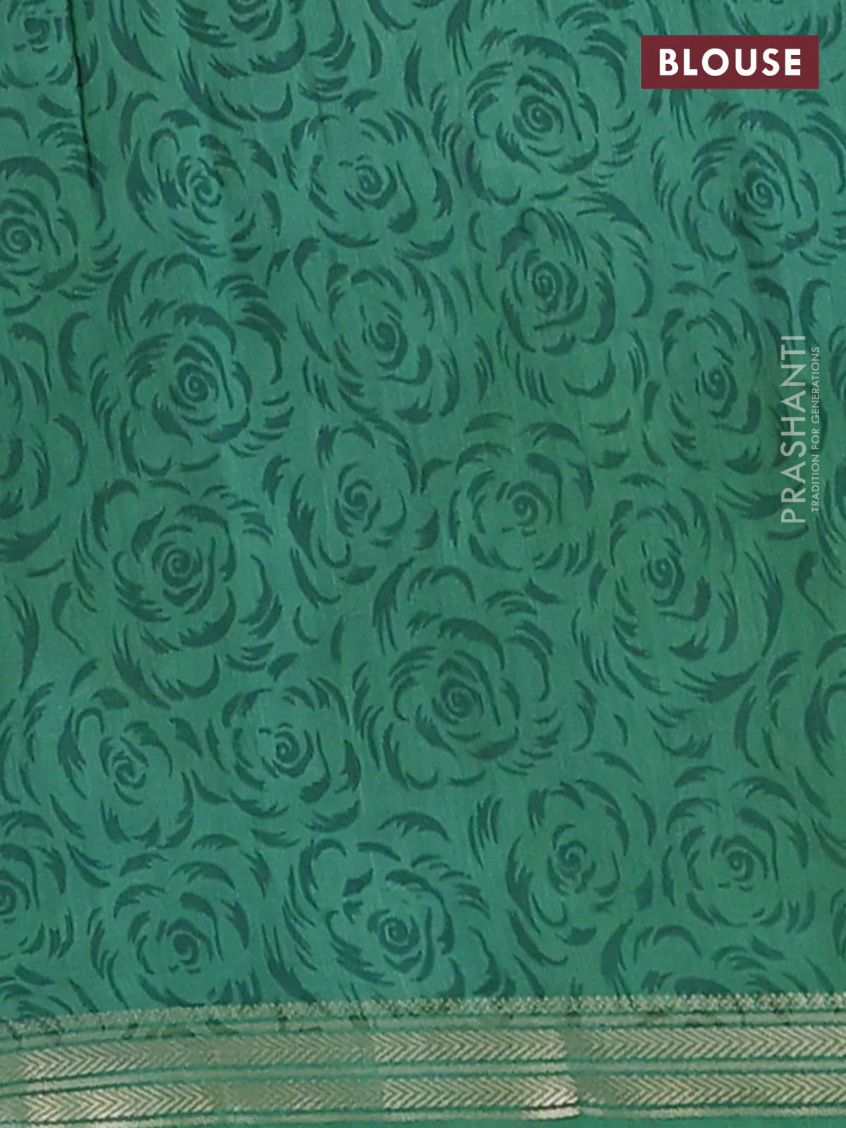 Muslin silk saree blue and green with allover butta prints and zari woven border - Image 4