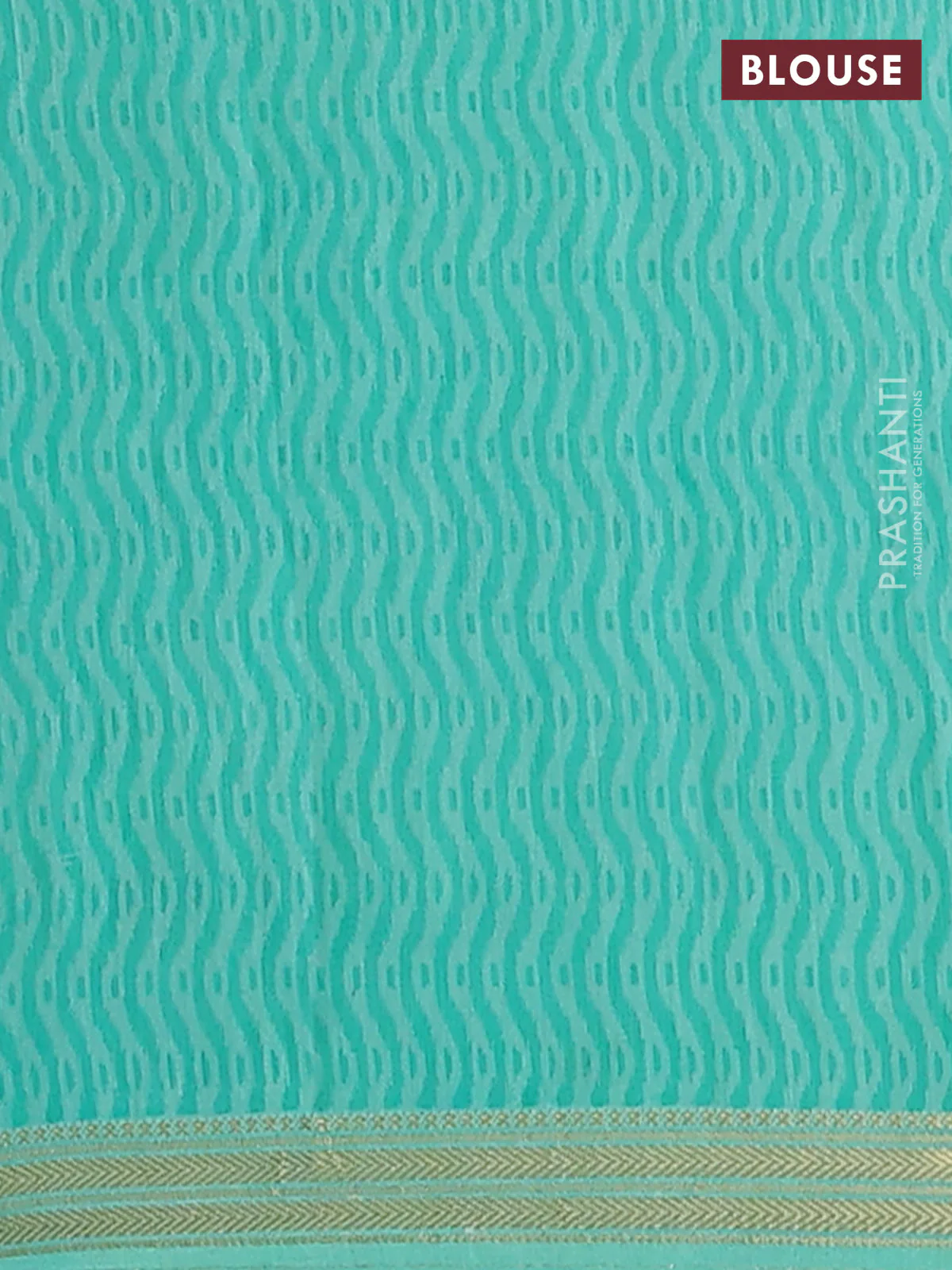 Muslin silk saree blue and teal green with allover prints and zari woven border - Image 4