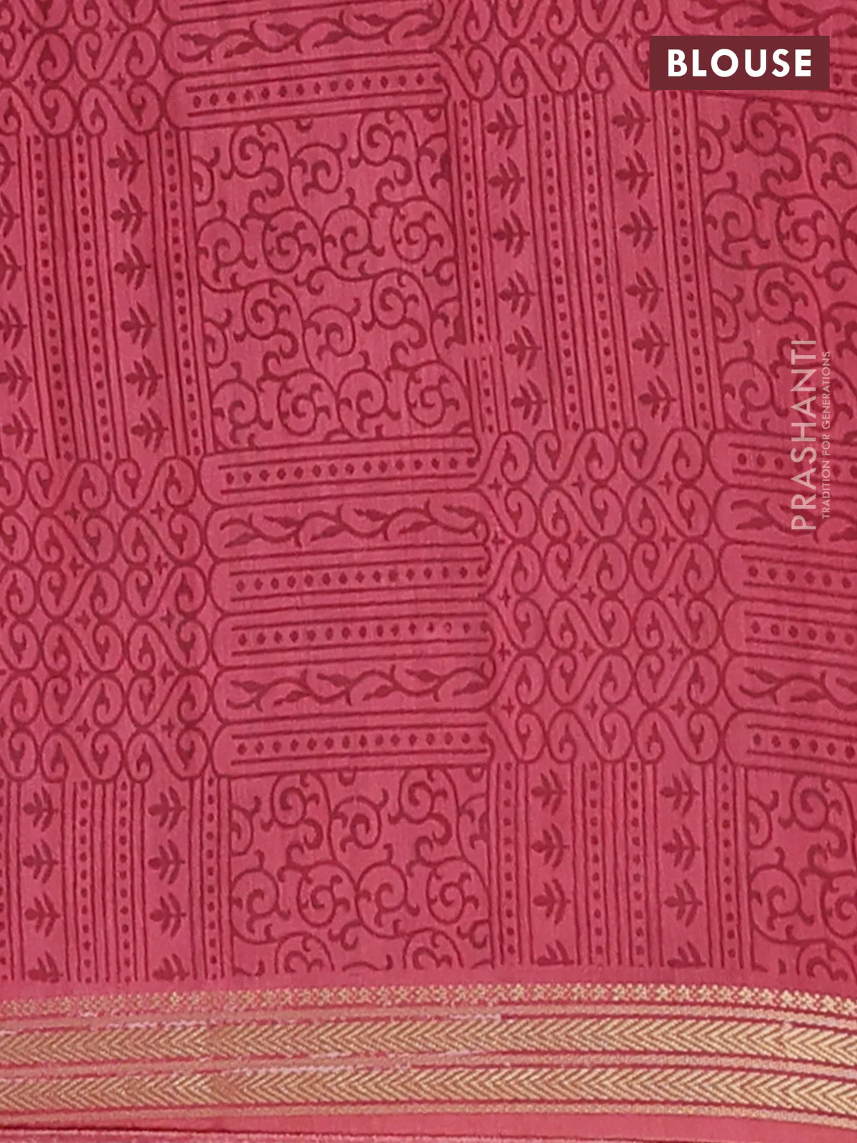 Muslin silk saree bluish grey and dark peach with allover geometric prints and zari woven border - Image 4
