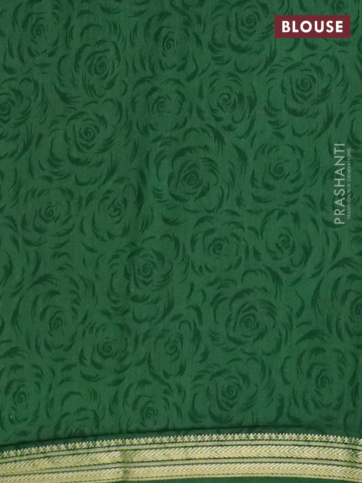 Muslin silk saree dark mustard and green with allover floral prints and zari woven border - Image 4