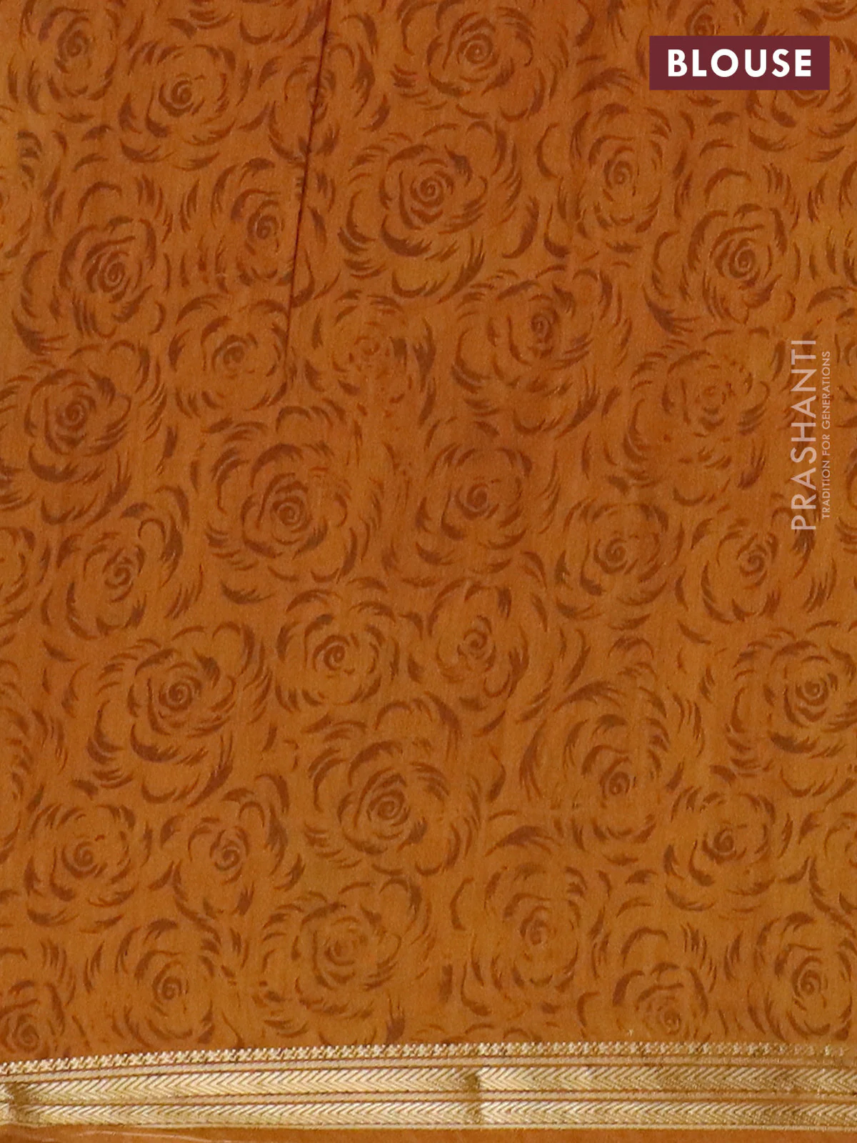 Muslin silk saree green and dark mustard with allover floral prints and zari woven border - Image 4