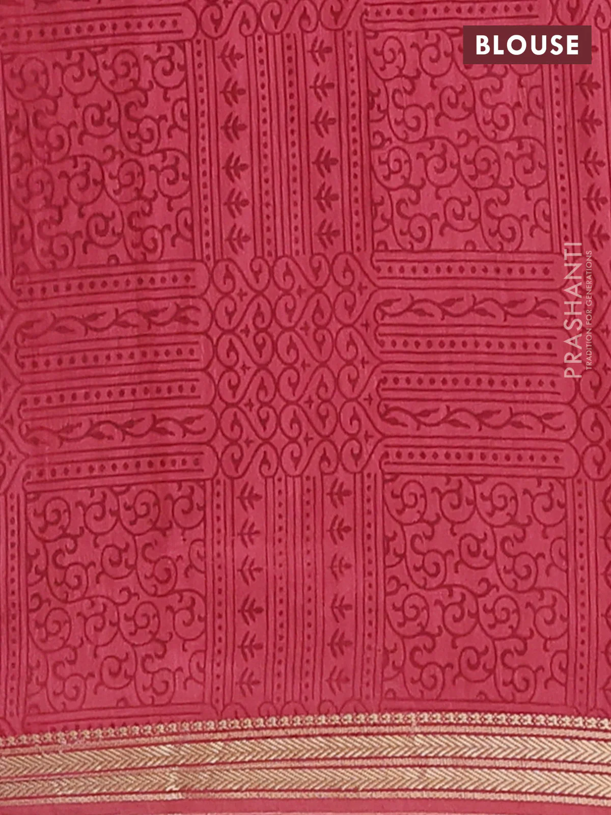 Muslin silk saree green and dark peach with allover geometric prints and zari woven border - Image 4