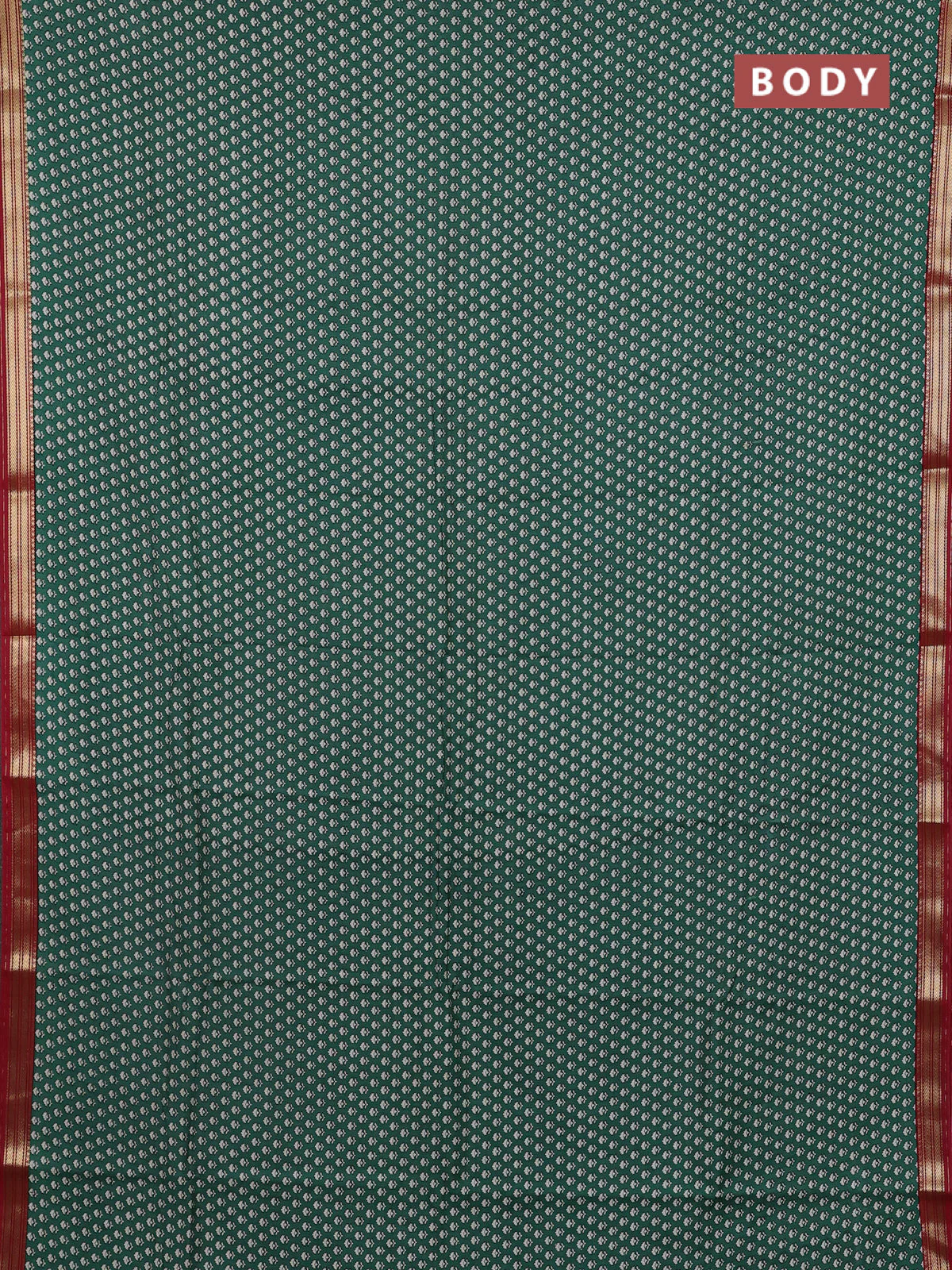 Muslin silk saree green and maroon with allover butta prints and zari woven border - Image 2