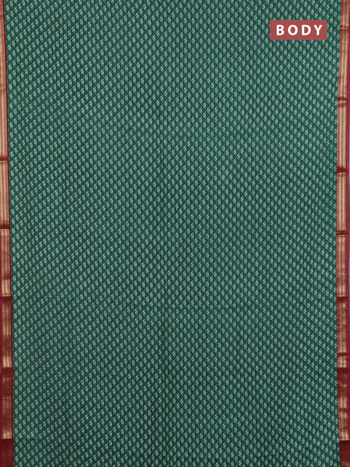 Muslin silk saree green and maroon with allover geometric prints and zari woven border - Image 2
