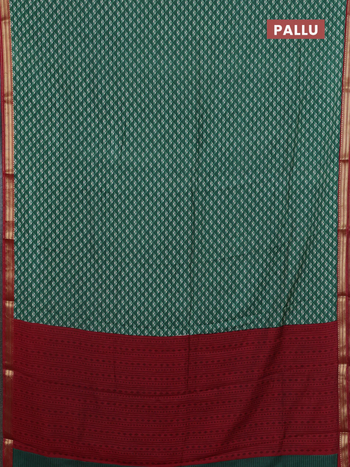 Muslin silk saree green and maroon with allover geometric prints and zari woven border - Image 3