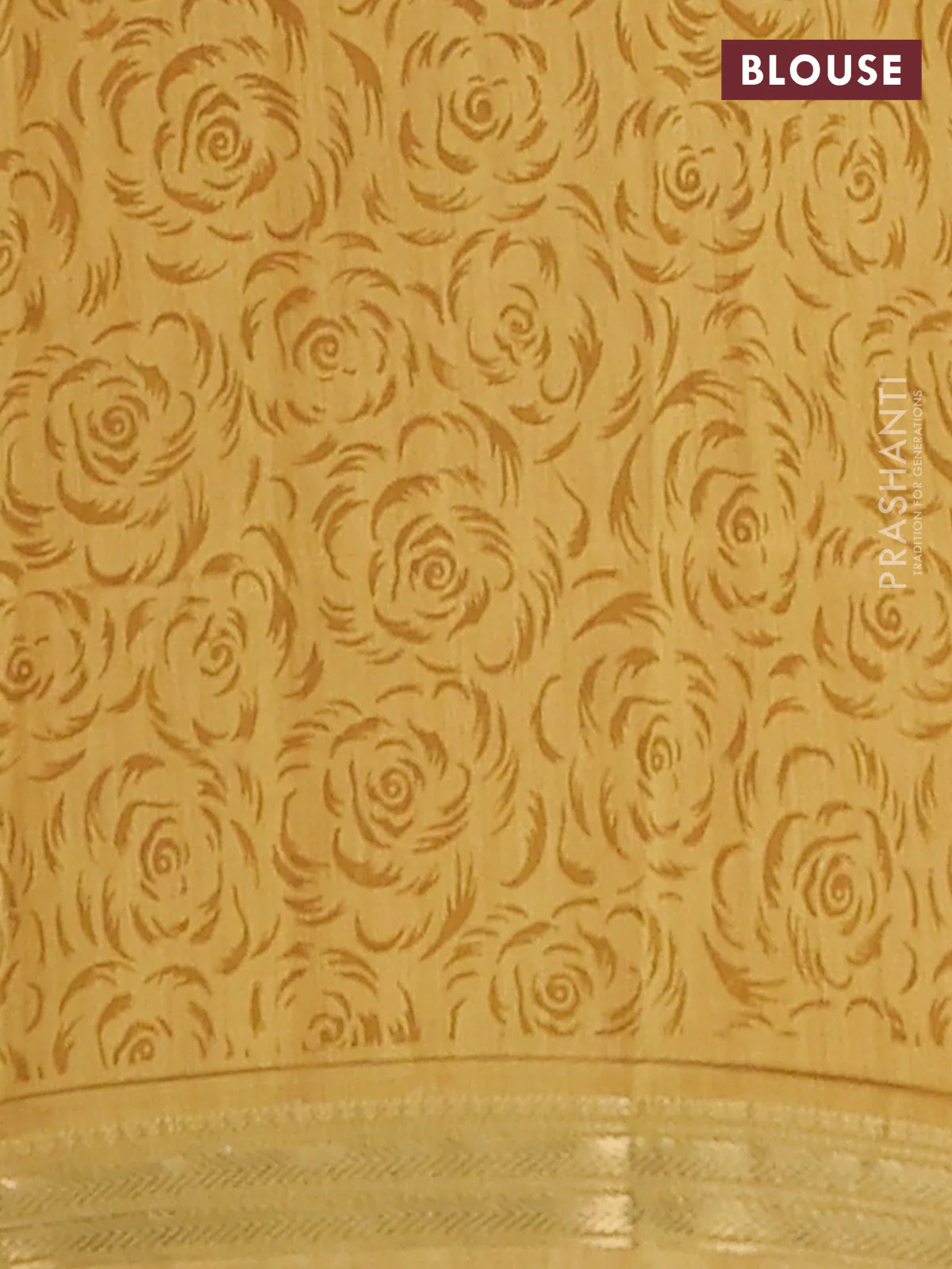 Muslin silk saree green and mustard yellow with allover floral prints and zari woven border - Image 4