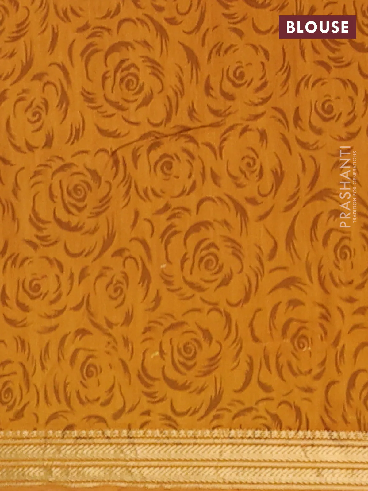 Muslin silk saree green and mustard yellow with allover prints and zari woven border - Image 4