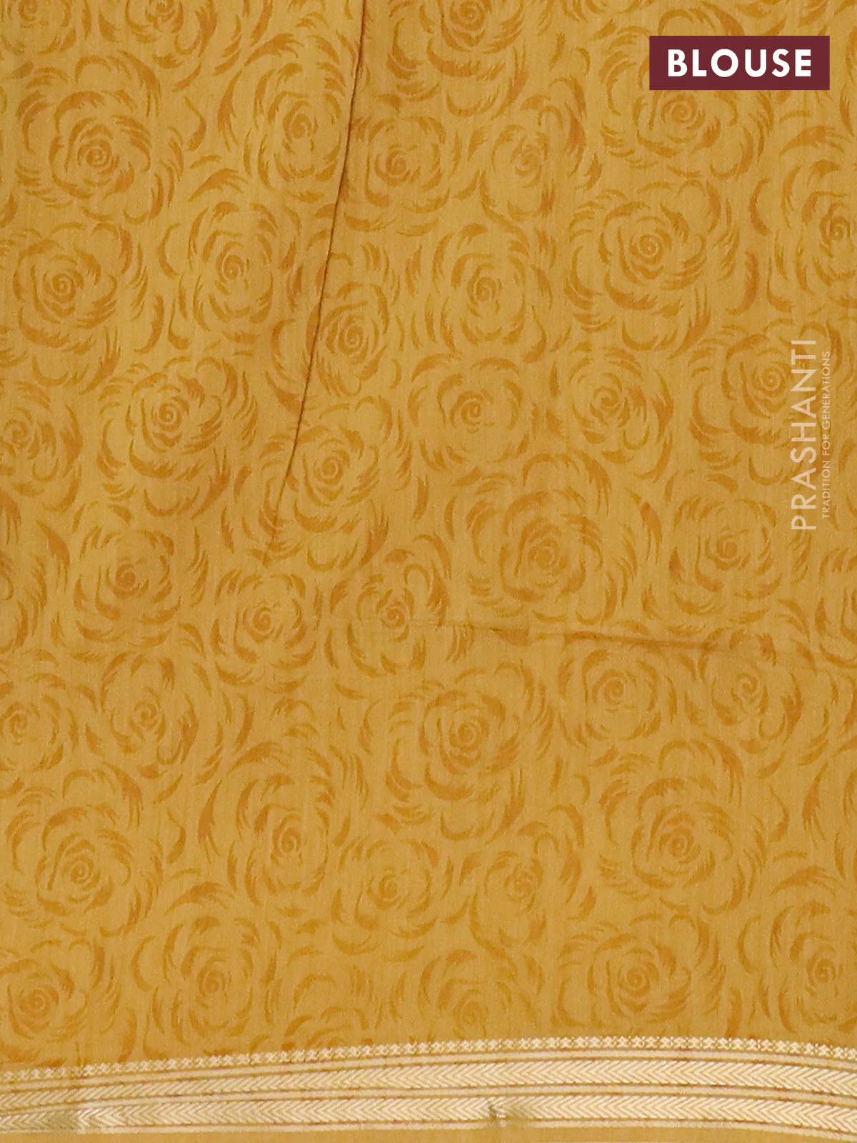 Muslin silk saree green and mustard yellow with allover prints and zari woven border - Image 4