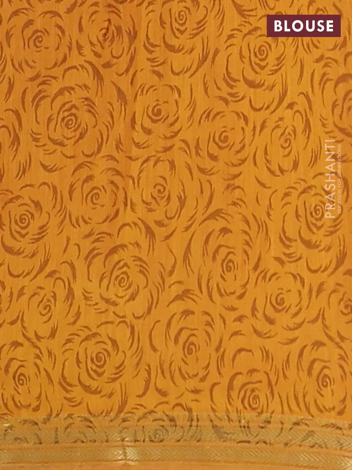 Muslin silk saree green beige and mustard yellow with allover prints and zari woven border - Image 4