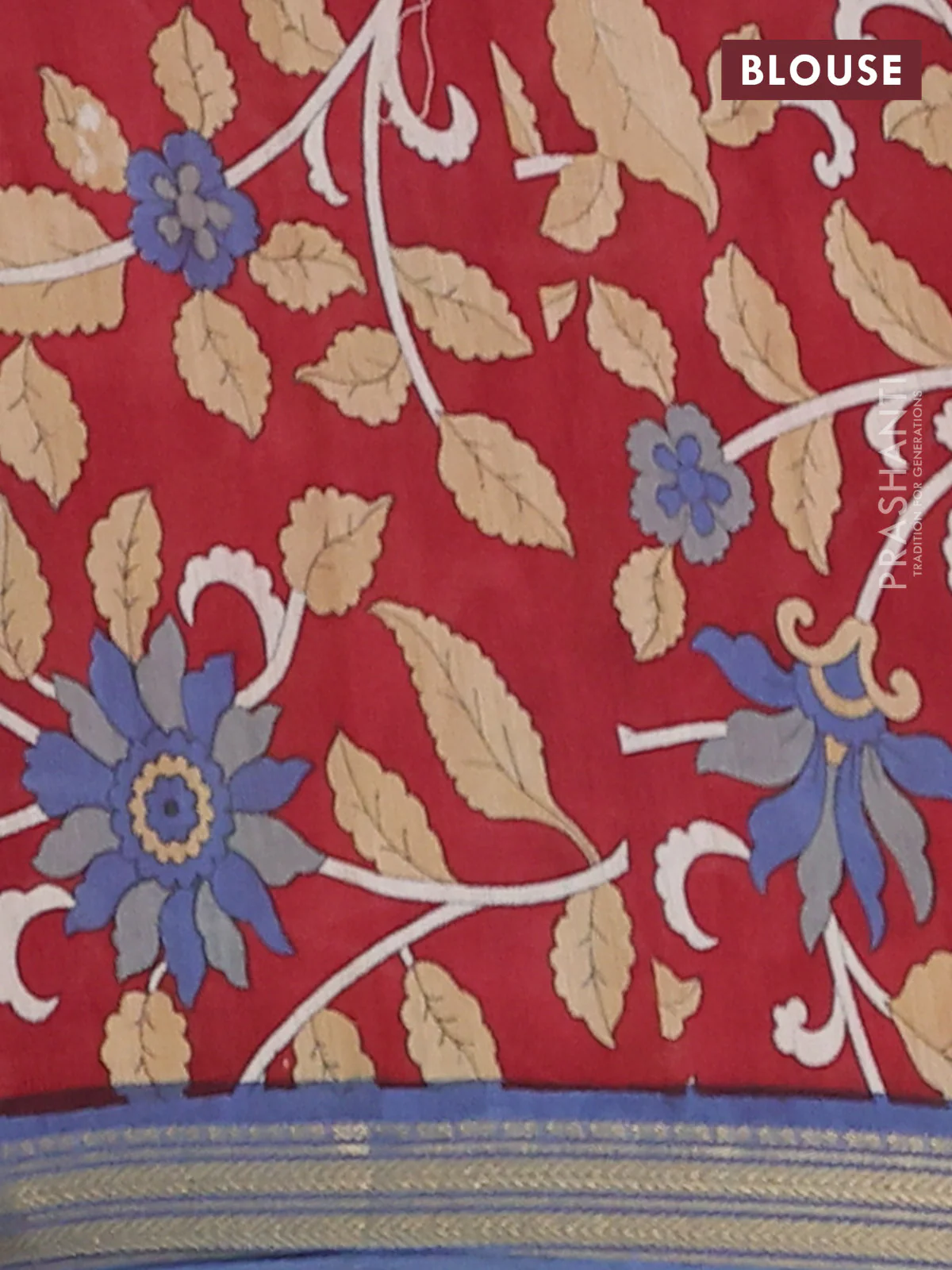 Muslin silk saree greyish blue and maroon with allover prints and long kalamkari printed zari border - Image 4