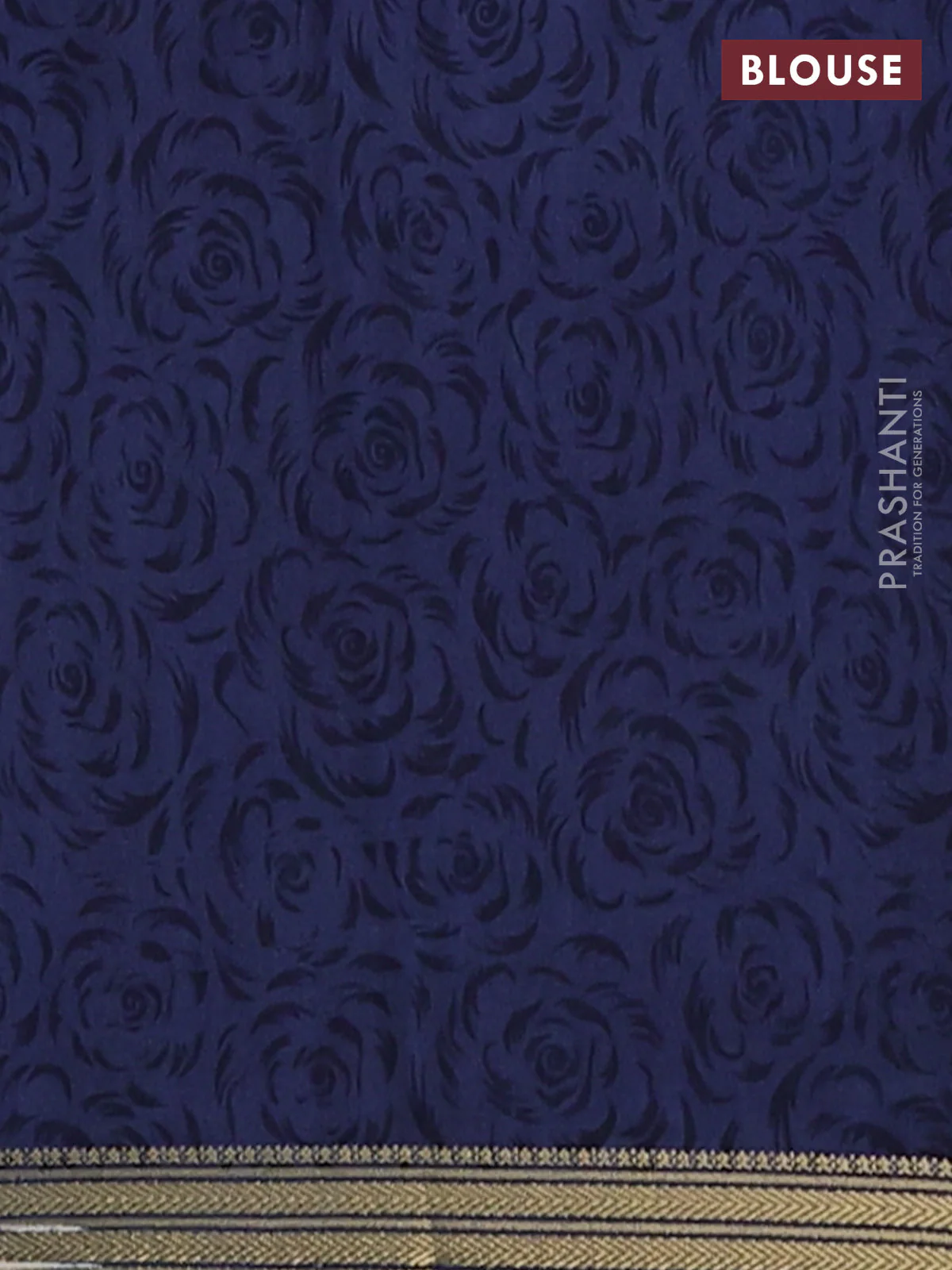 Muslin silk saree maroon and blue with allover prints and zari woven border - Image 4