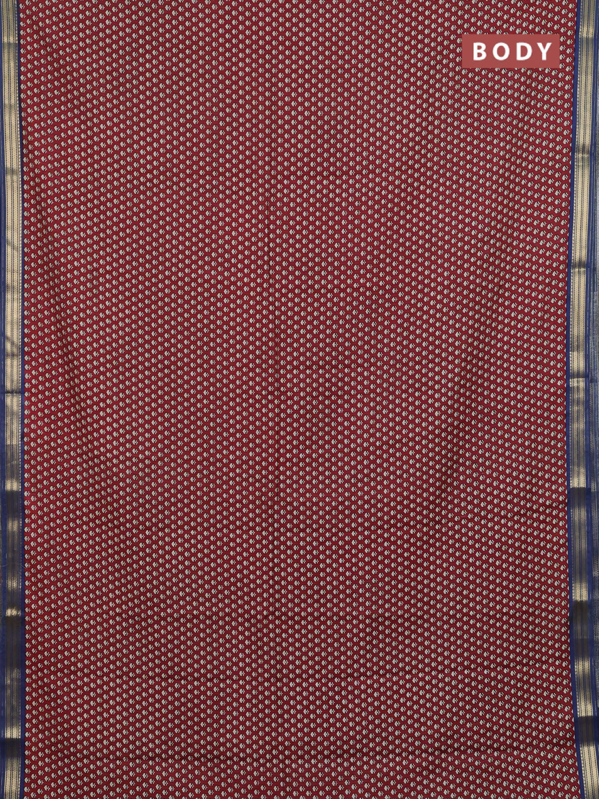 Muslin silk saree maroon and bluish grey with allover butta prints and zari woven border - Image 2
