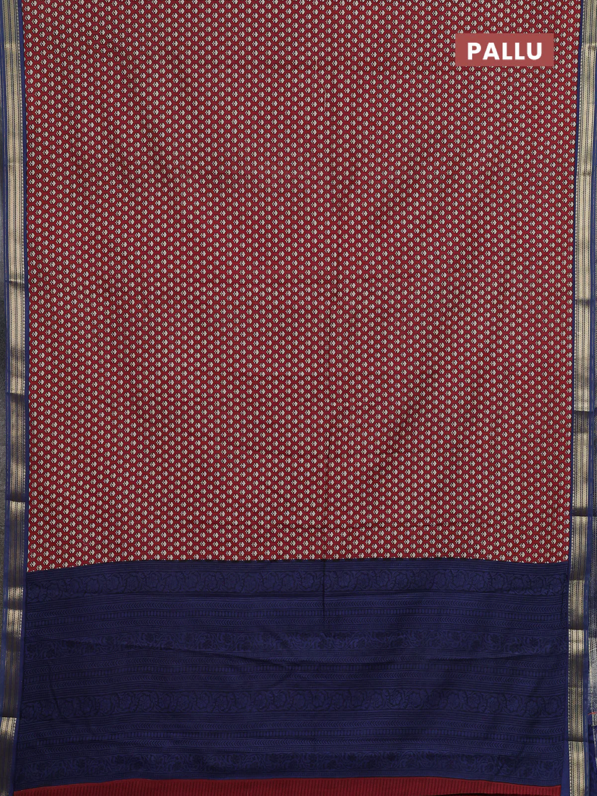 Muslin silk saree maroon and bluish grey with allover butta prints and zari woven border - Image 3