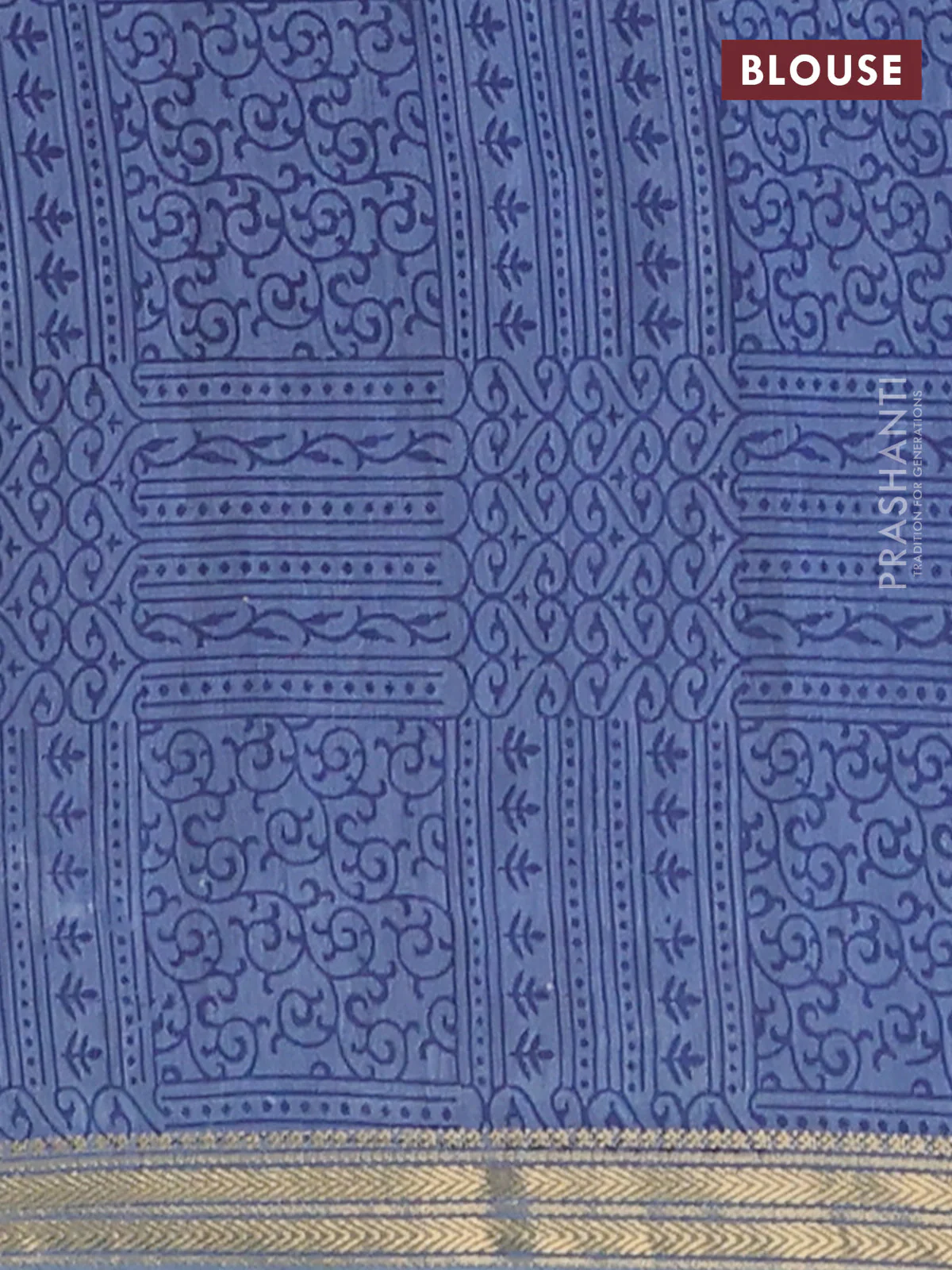 Muslin silk saree maroon and greyish blue with allover geometric prints and zari woven border - Image 4