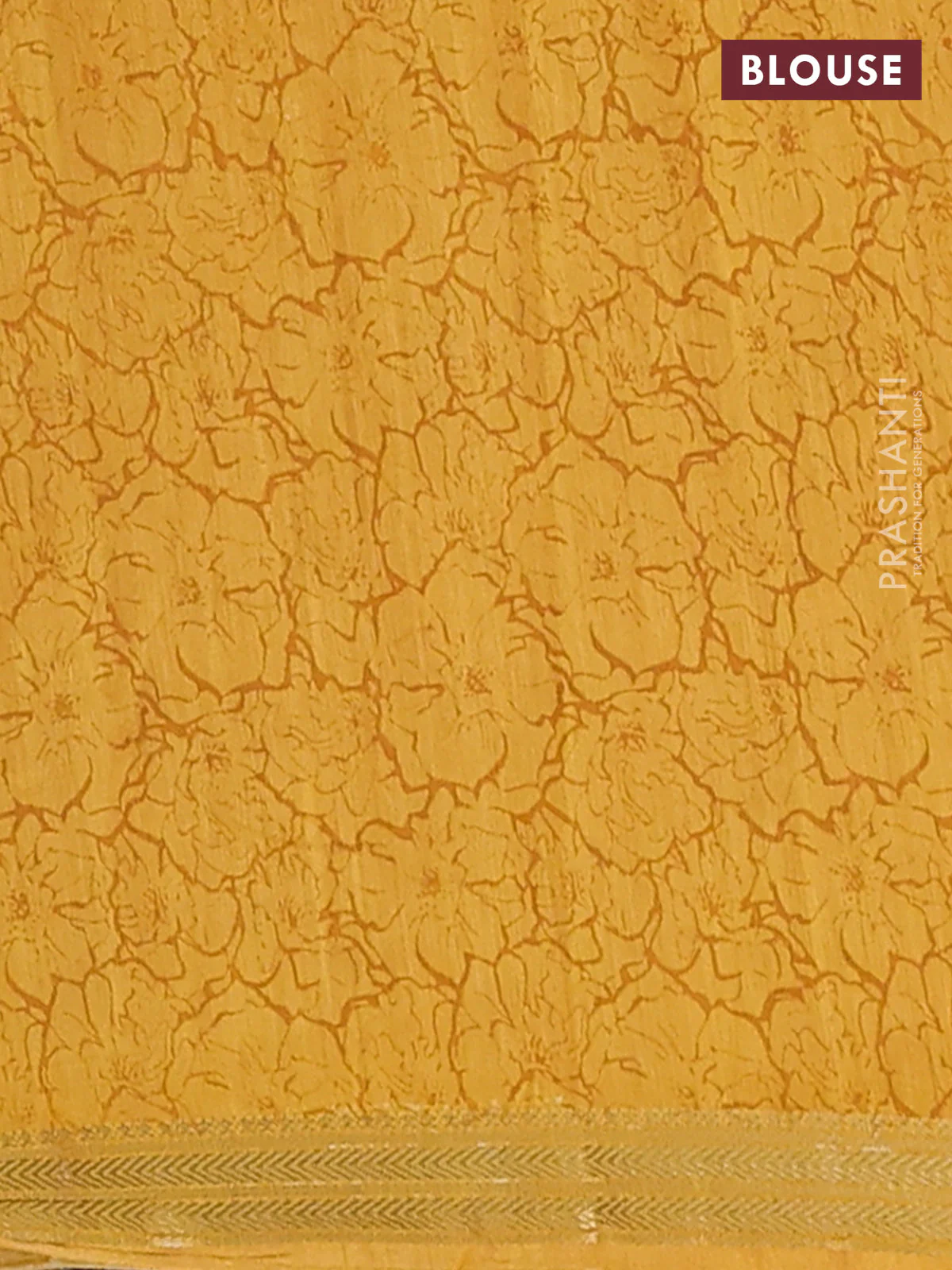 Muslin silk saree maroon and mustard yellow with allover floral prints and zari woven border - Image 4