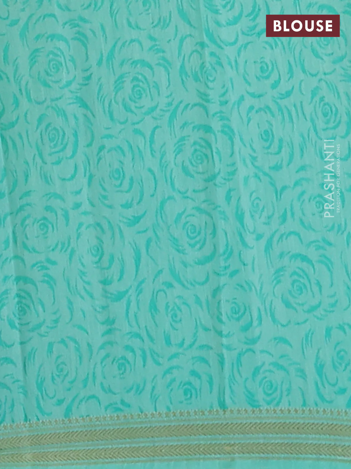 Muslin silk saree navy blue and teal green with allover floral prints and zari woven border - Image 4
