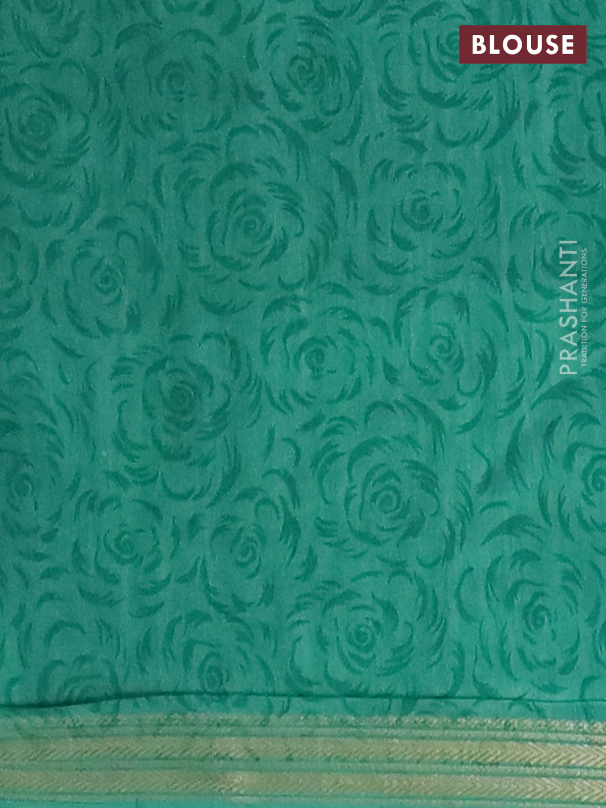 Muslin silk saree navy blue and teal green with allover floral prints and zari woven border - Image 4