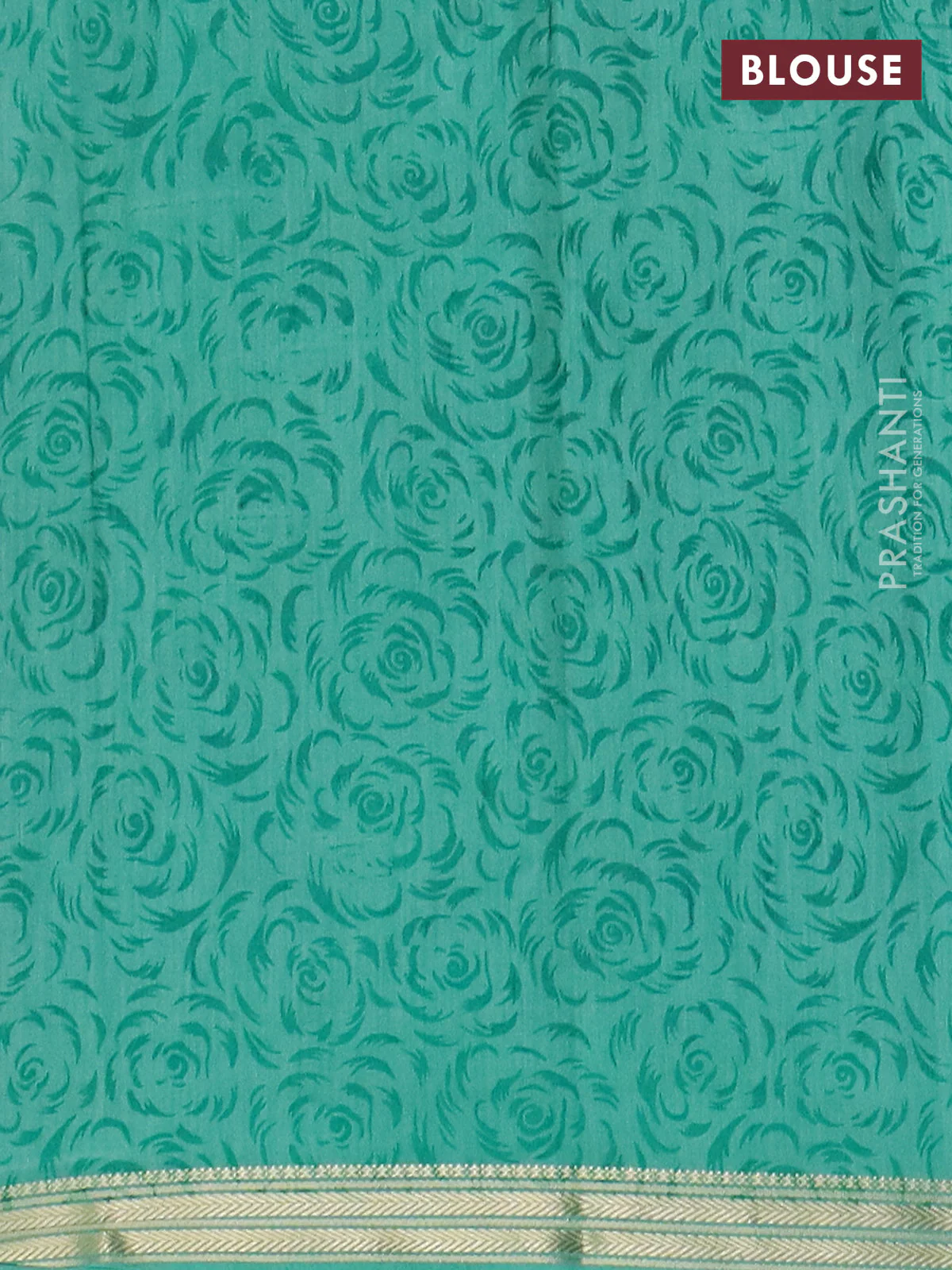 Muslin silk saree navy blue and teal green with allover prints and zari woven border - Image 4
