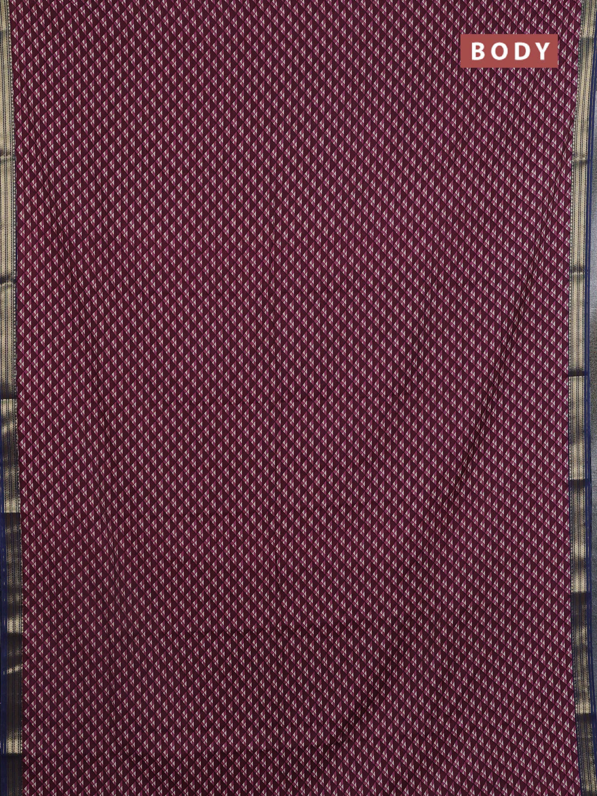 Muslin silk saree pastel maroon and blue with allover geometric prints and zari woven border - Image 2