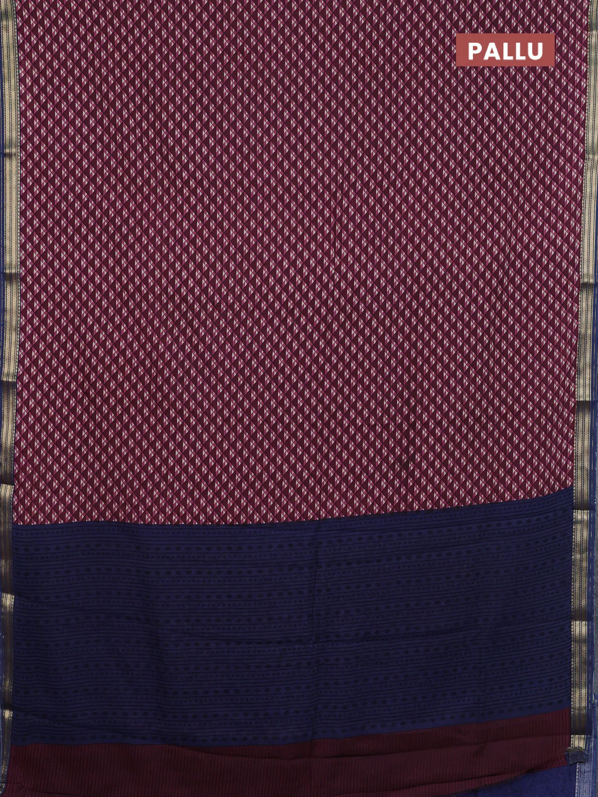 Muslin silk saree pastel maroon and blue with allover geometric prints and zari woven border - Image 3