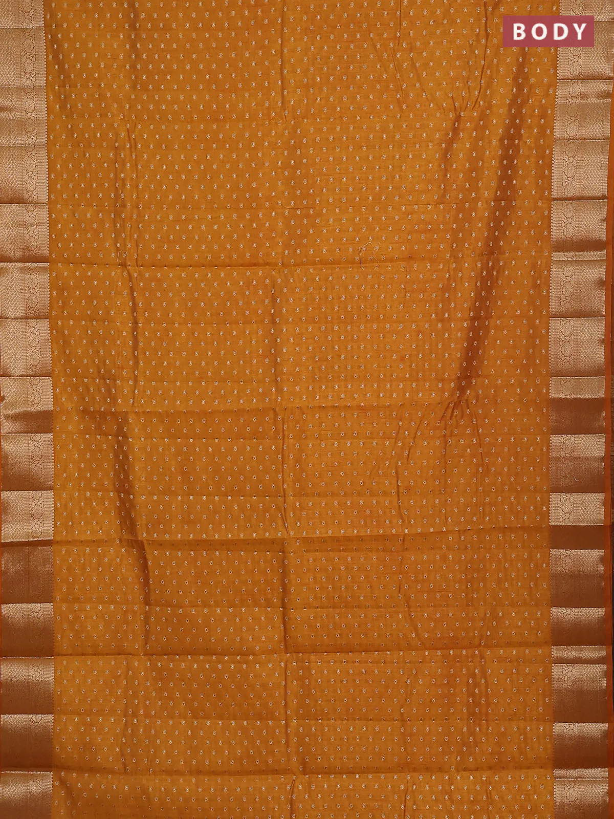 Mustard yellow raw silk saree with matching Neck piece - Image 2