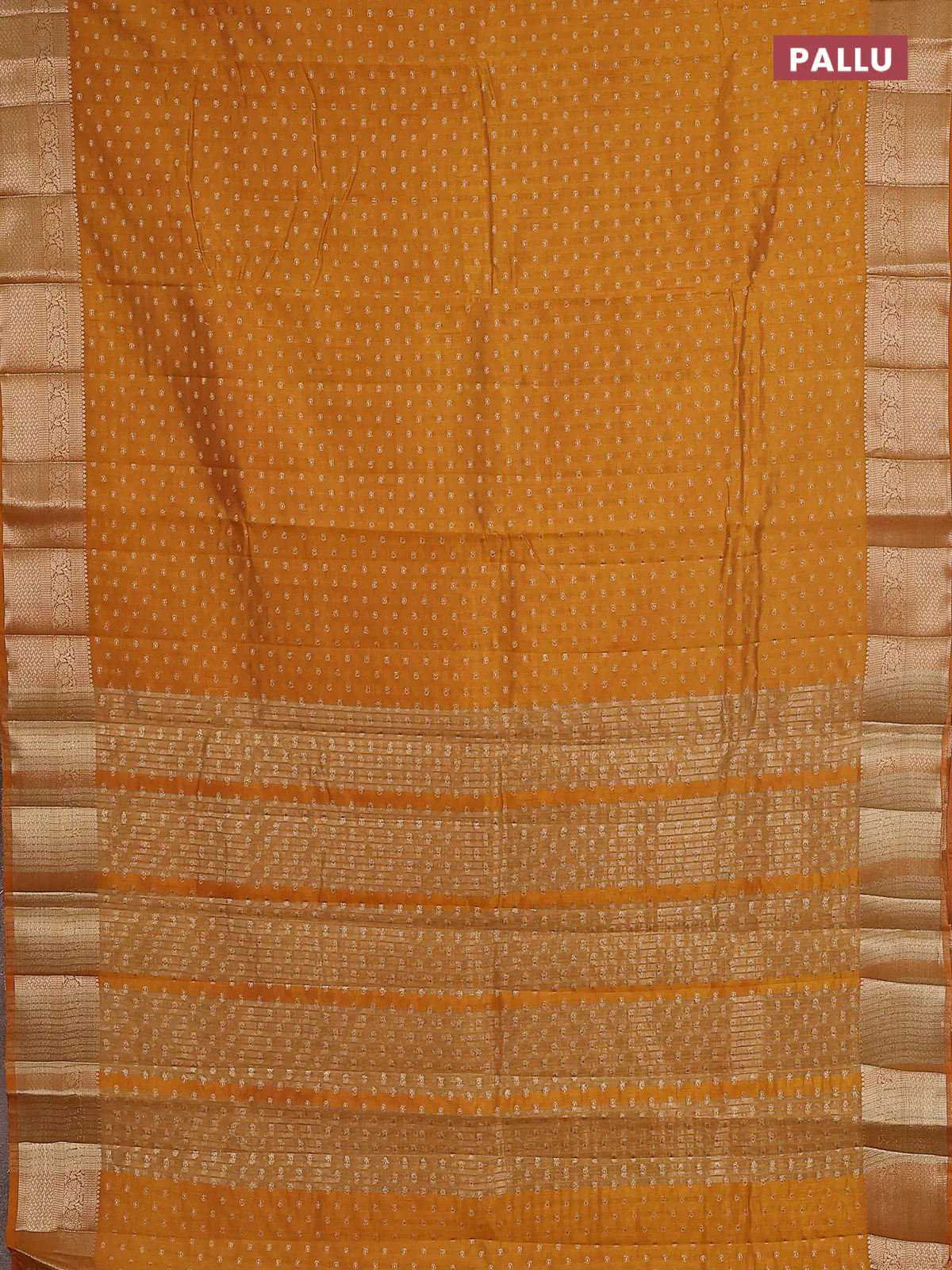 Mustard yellow raw silk saree with matching Neck piece - Image 3