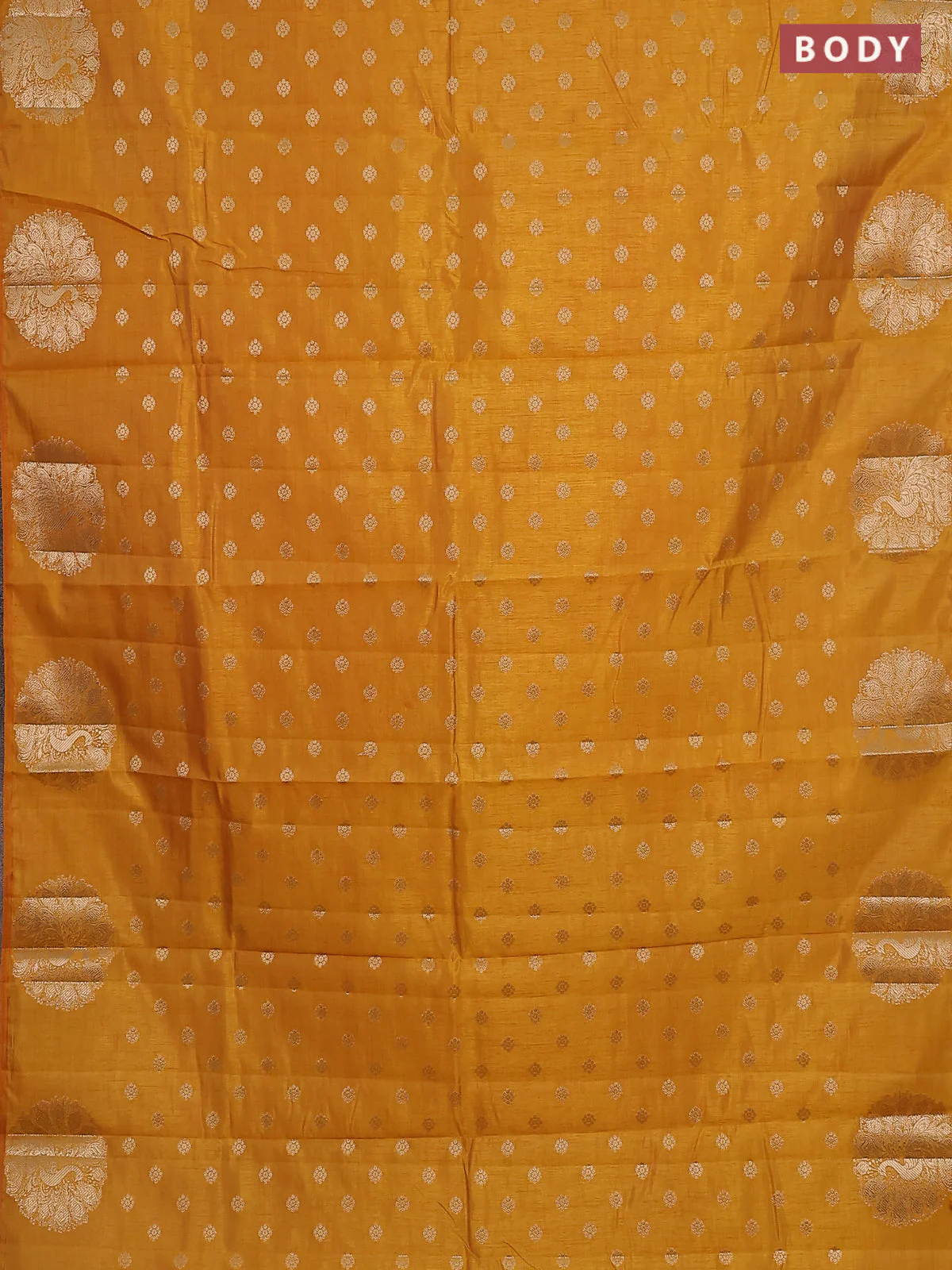 Mustard yellow raw silk saree with matching Neck piece - Image 2