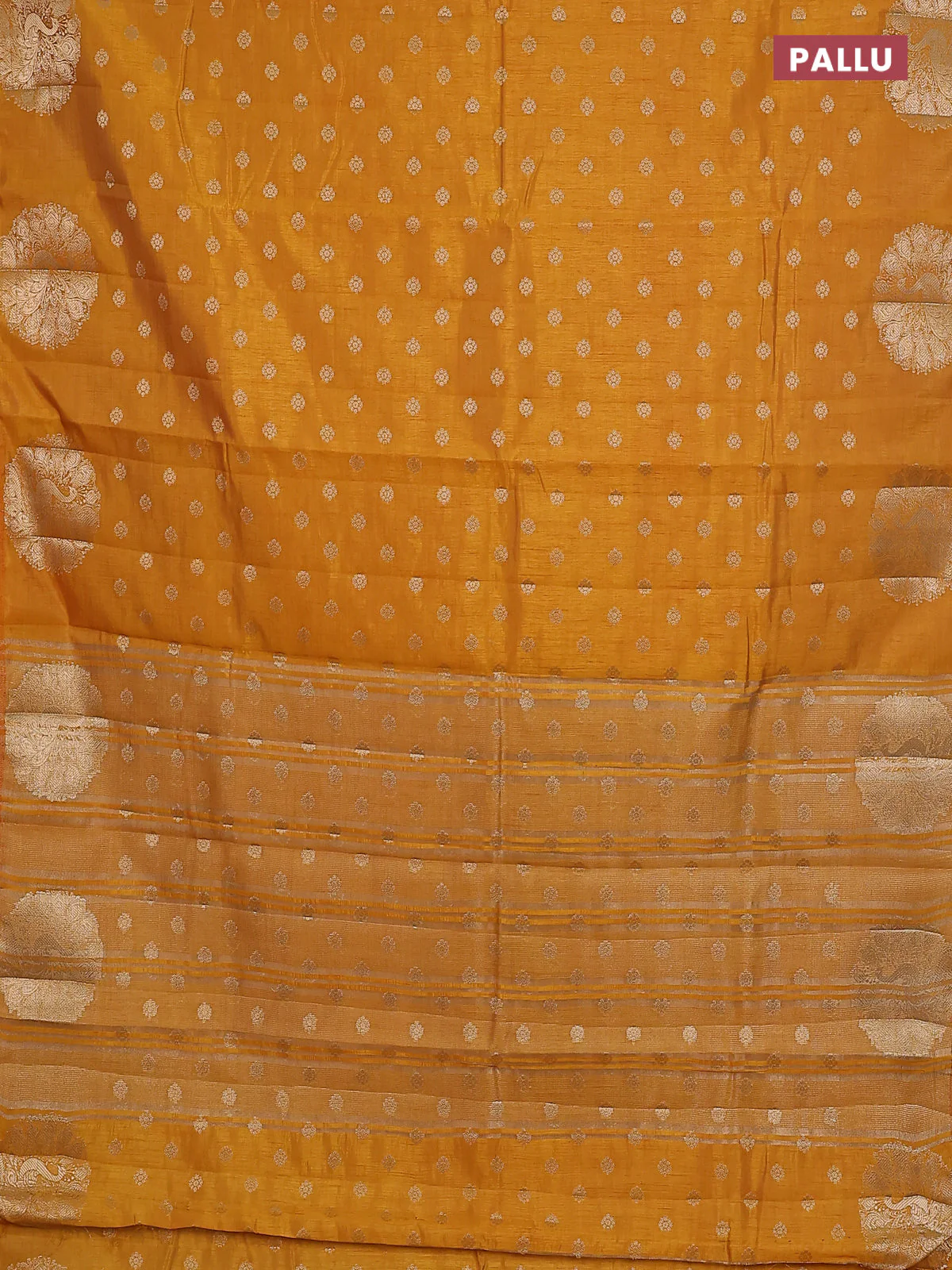 Mustard yellow raw silk saree with matching Neck piece - Image 3