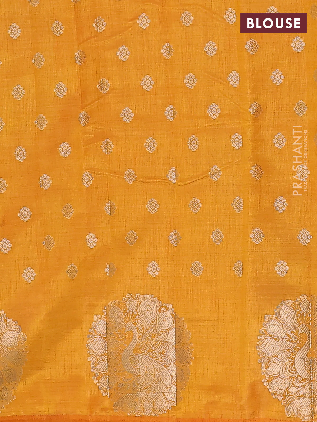 Mustard yellow raw silk saree with matching Neck piece - Image 4