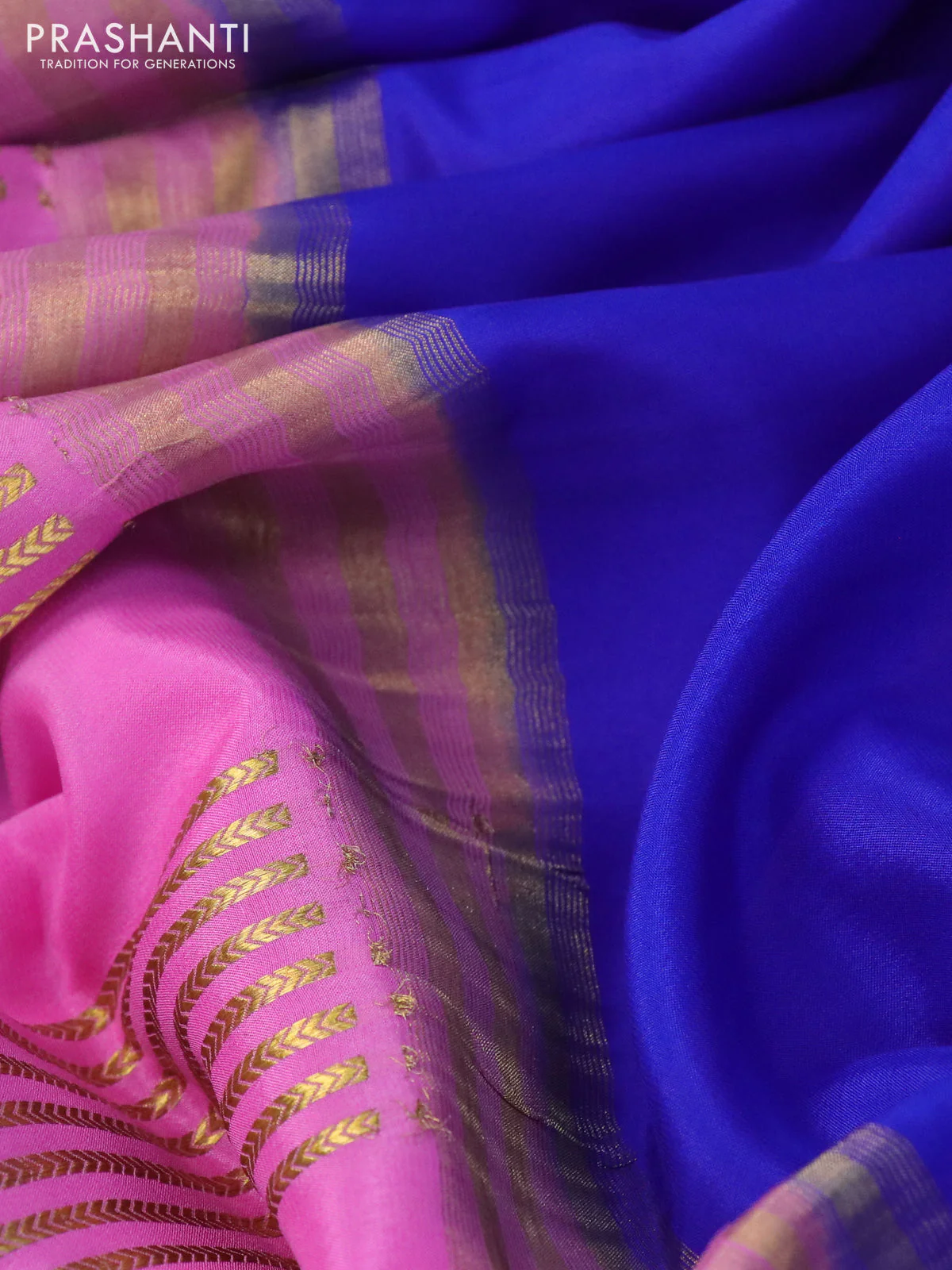 Mysore silk saree light pink and blue green with zari woven stripes pattern and zari woven border - Image 3