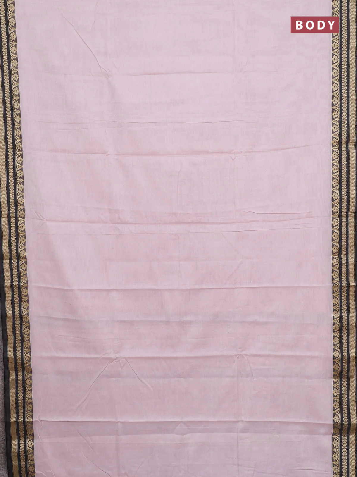 Narayanpet cotton saree baby pink and black with plain body and thread woven border - Image 2