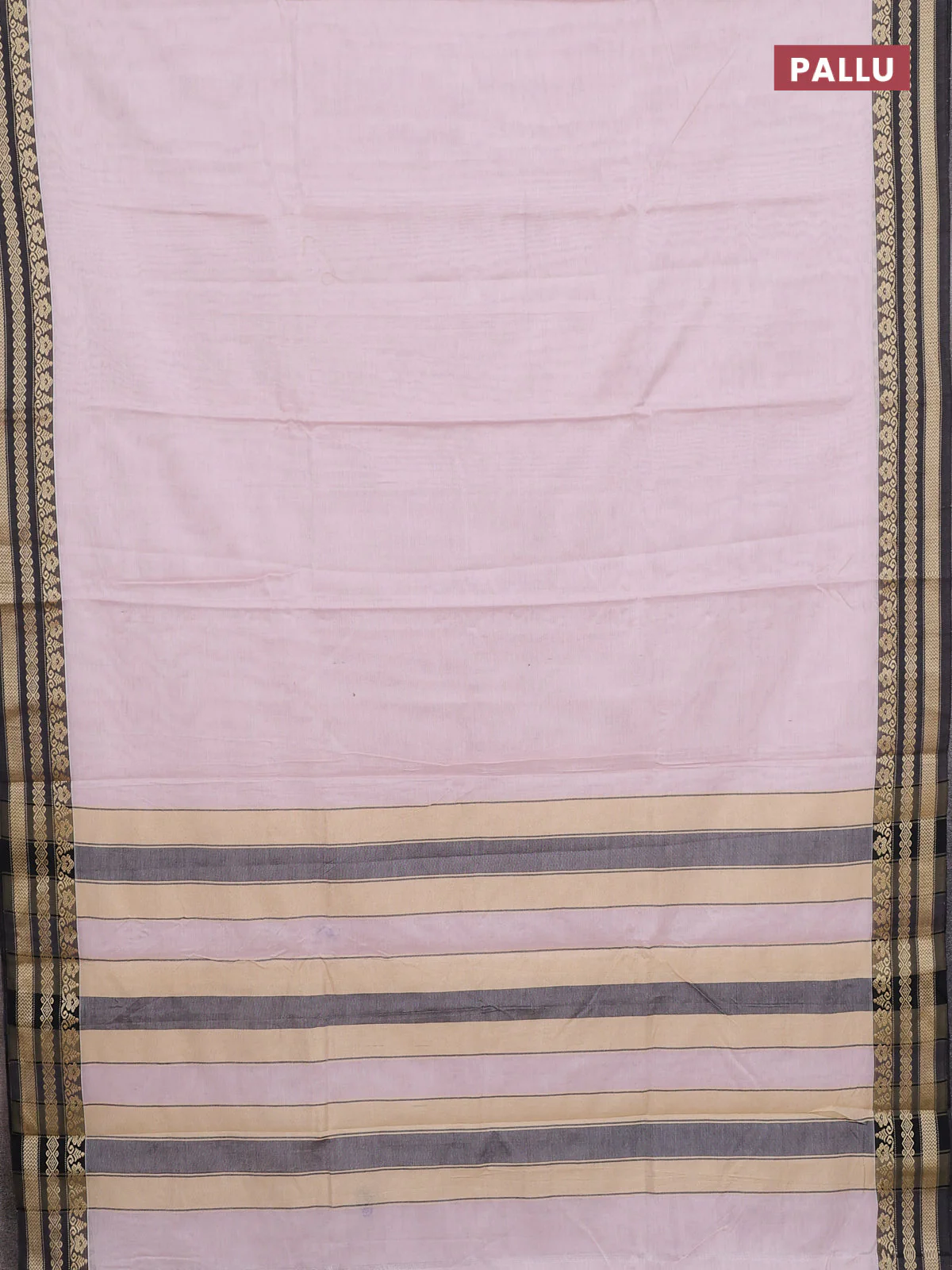 Narayanpet cotton saree baby pink and black with plain body and thread woven border - Image 3