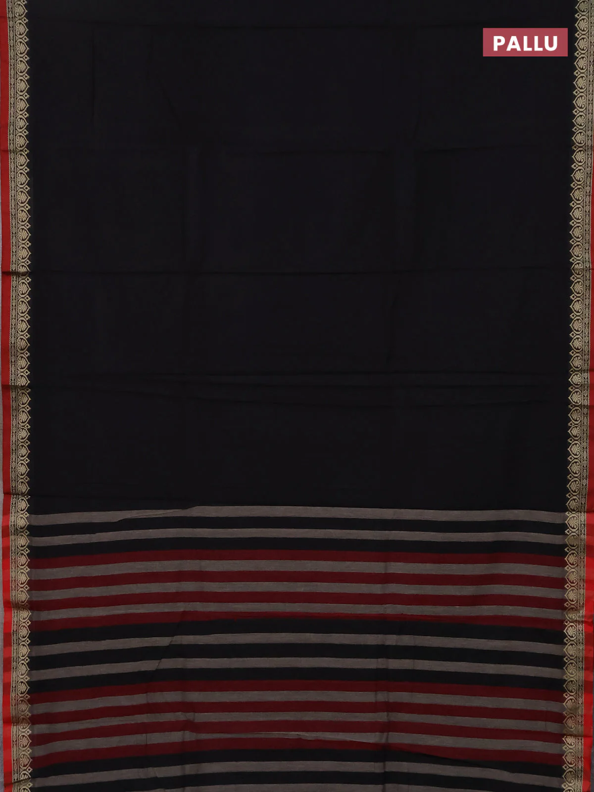Narayanpet cotton saree black and maroon with plain body and thread woven border - Image 3