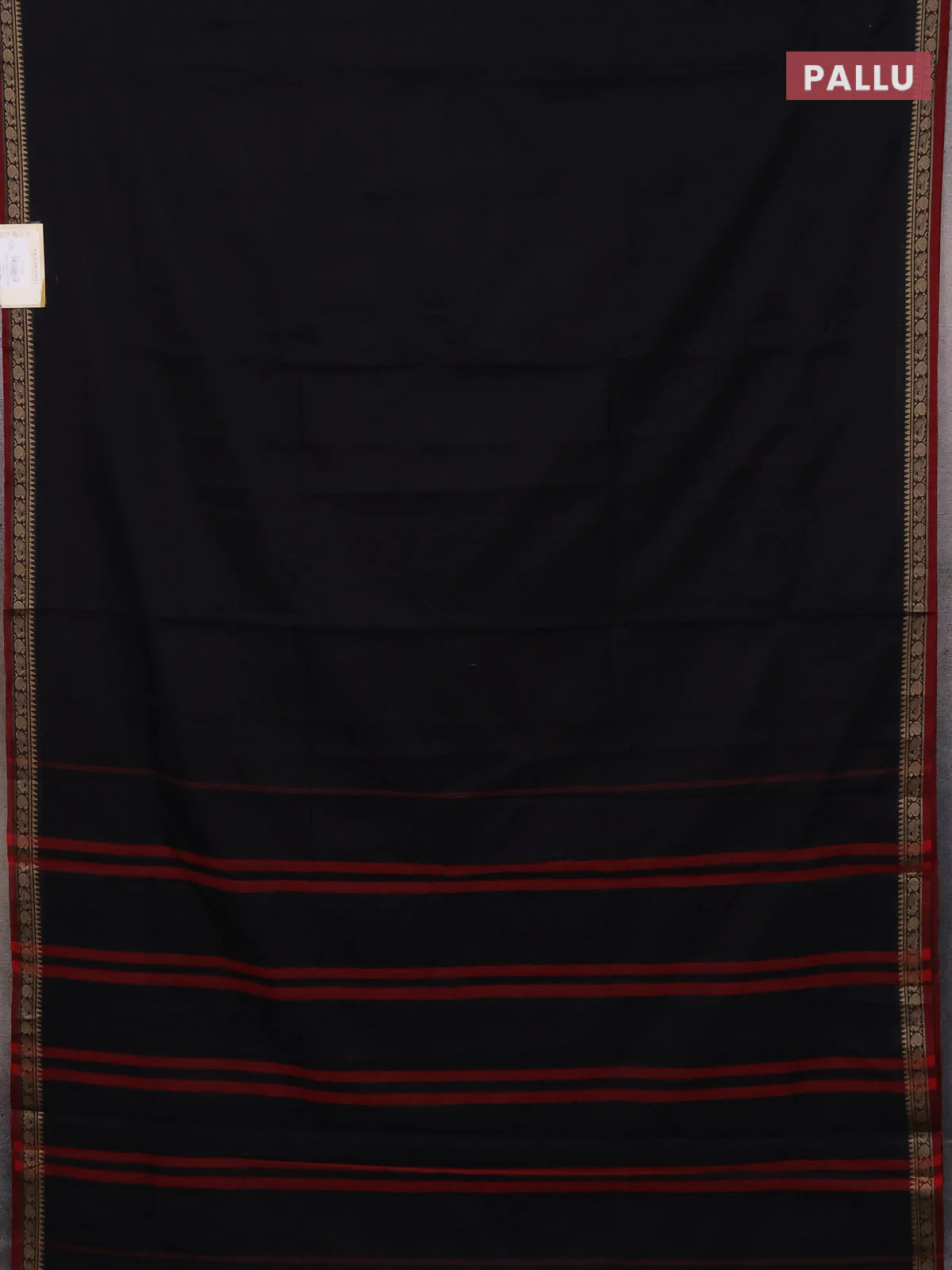 Narayanpet cotton saree black and maroon with plain body and thread woven border - Image 3
