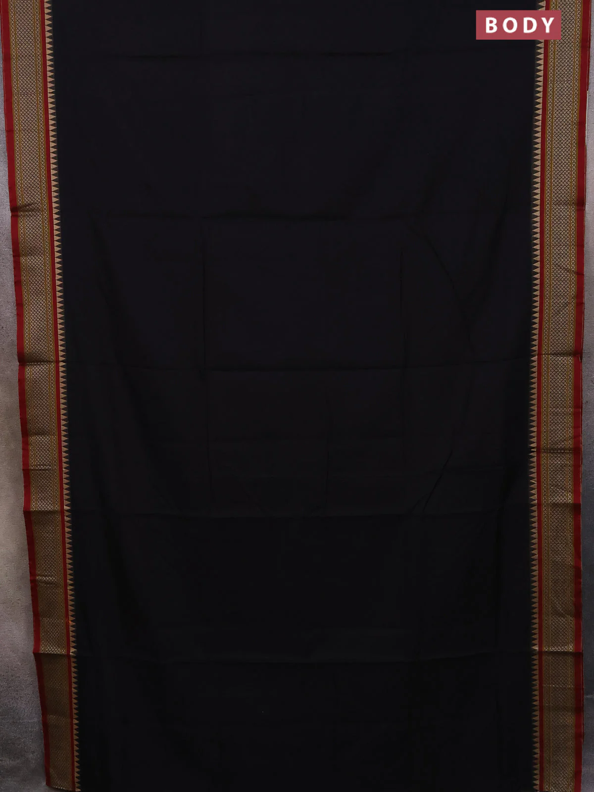 Narayanpet cotton saree black and maroon with plain body and thread woven border - Image 2